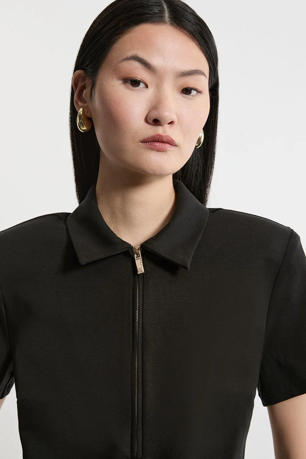 Luxe Ponte Jersey Polo Shirt BKK20015