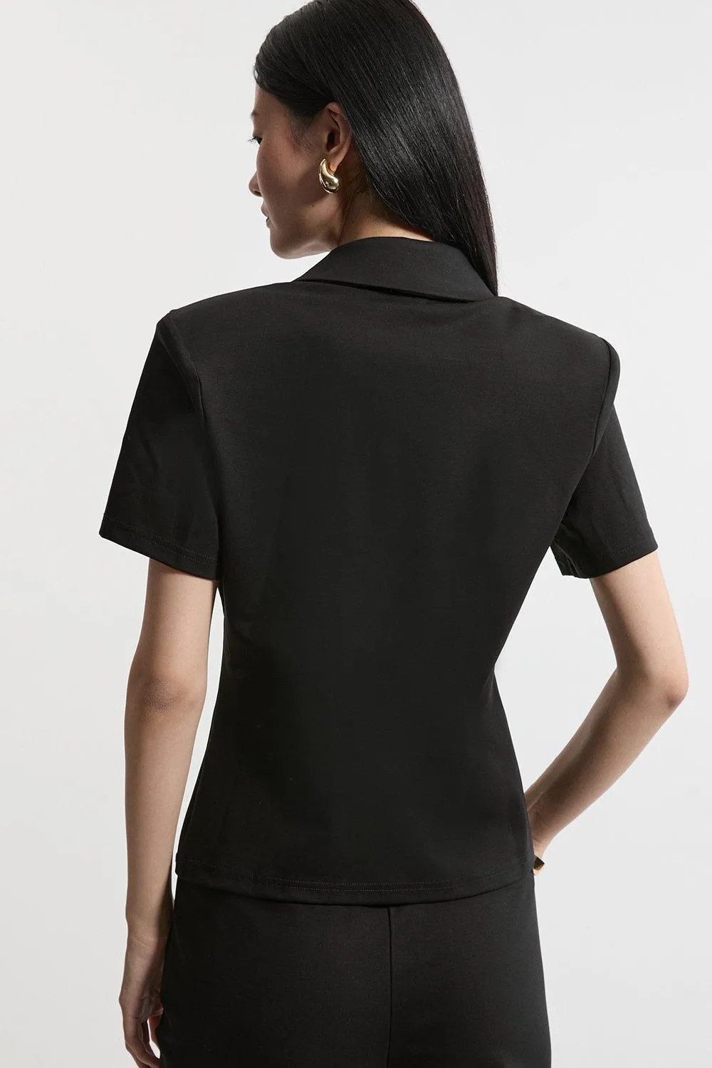 Luxe Ponte Jersey Polo Shirt BKK20015