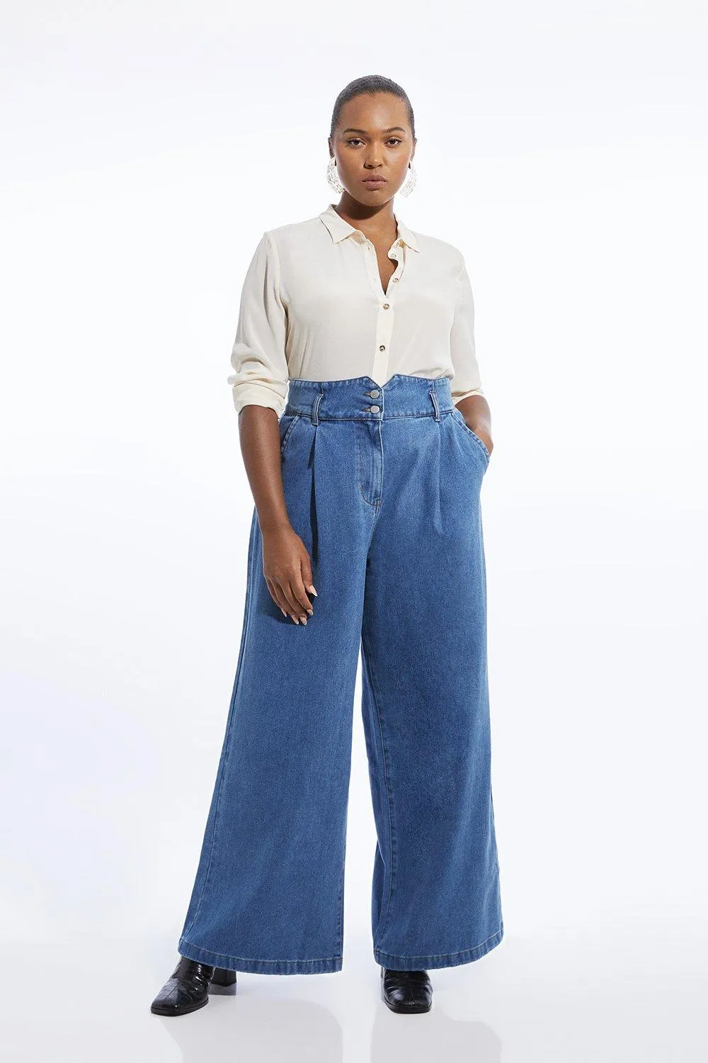 Plus Size Denim Wide Leg Pants BKK20036