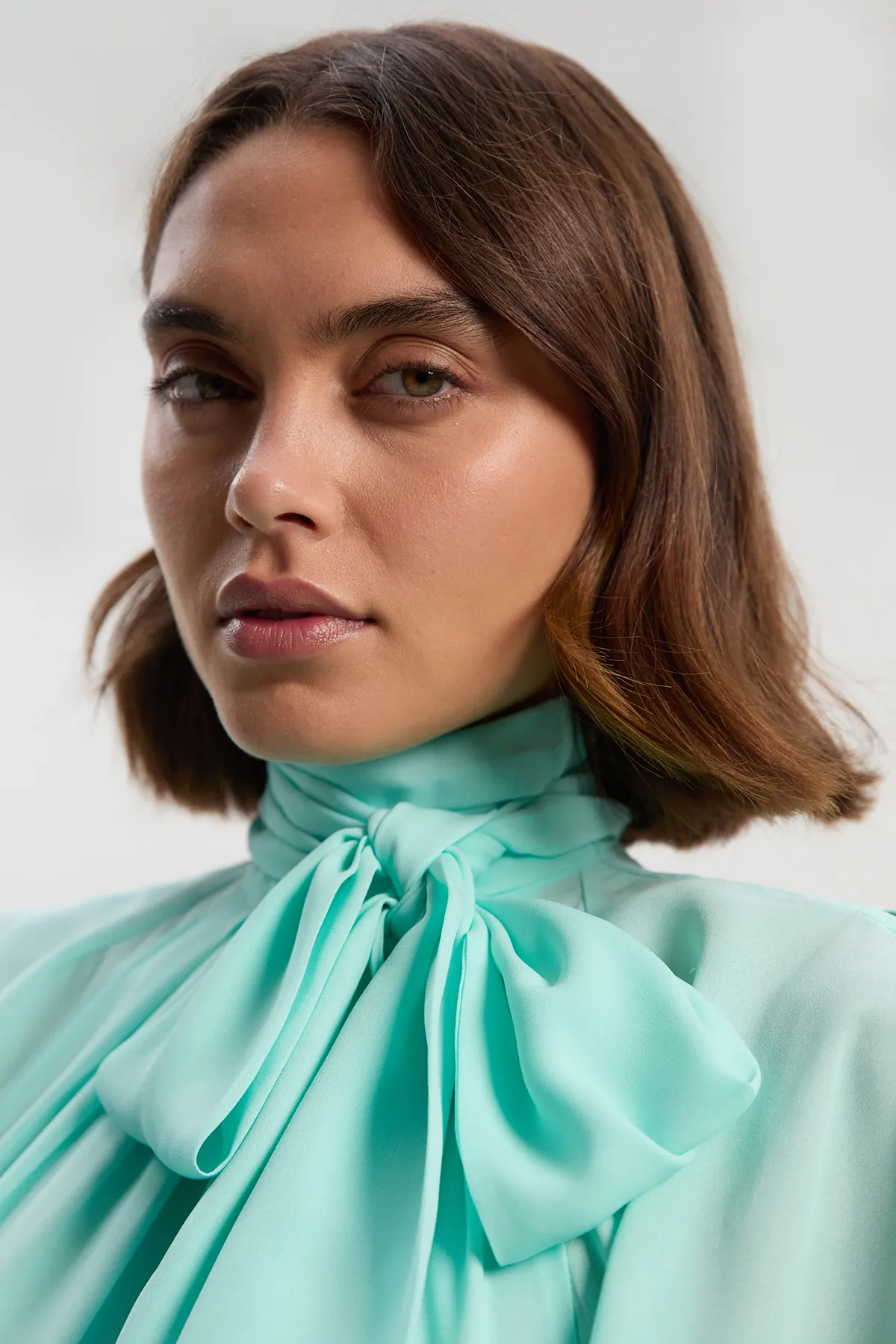 Pussy Bow Tie Georgette Belted Woven Midi Dress BKK20165