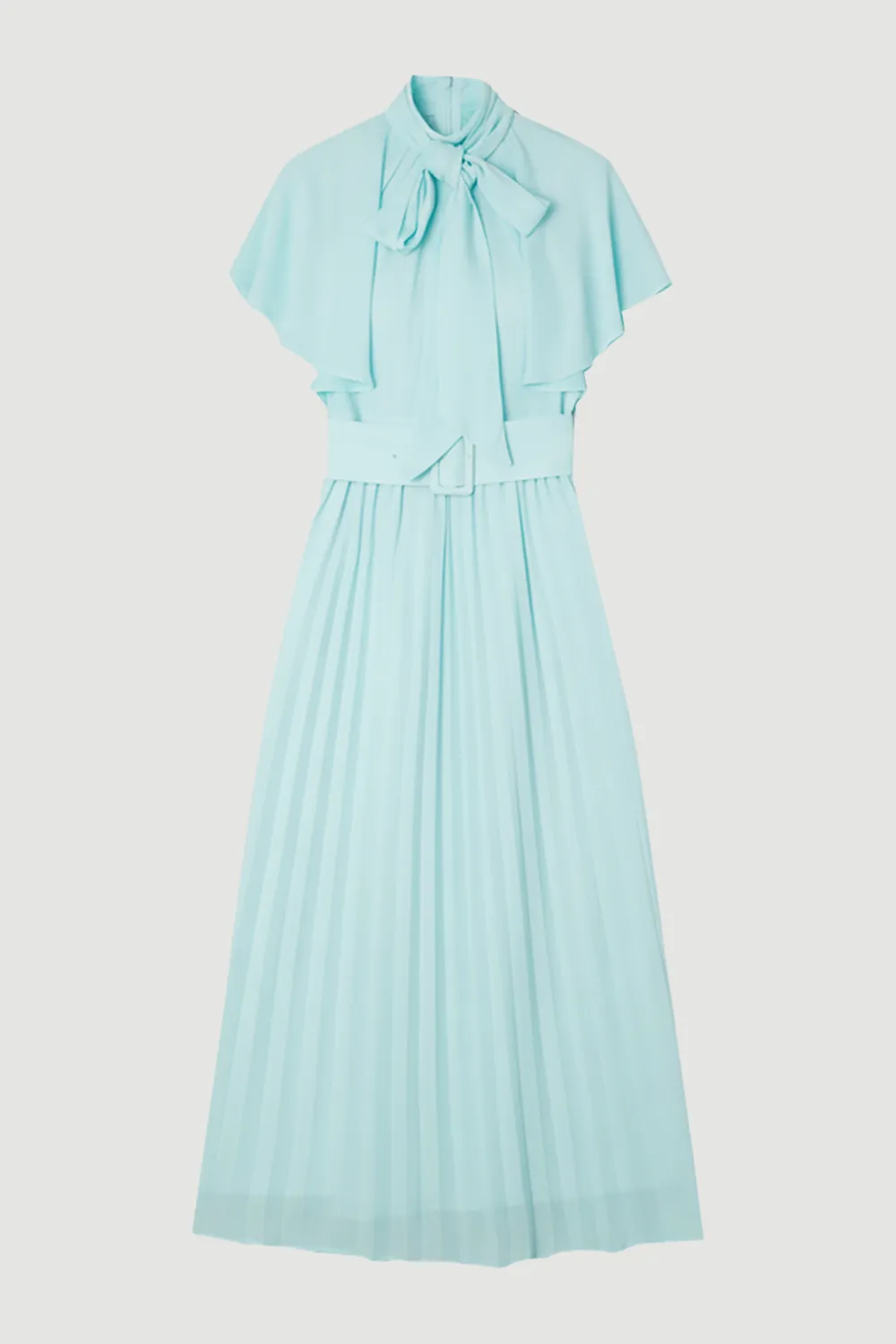 Pussy Bow Tie Georgette Belted Woven Midi Dress BKK20165