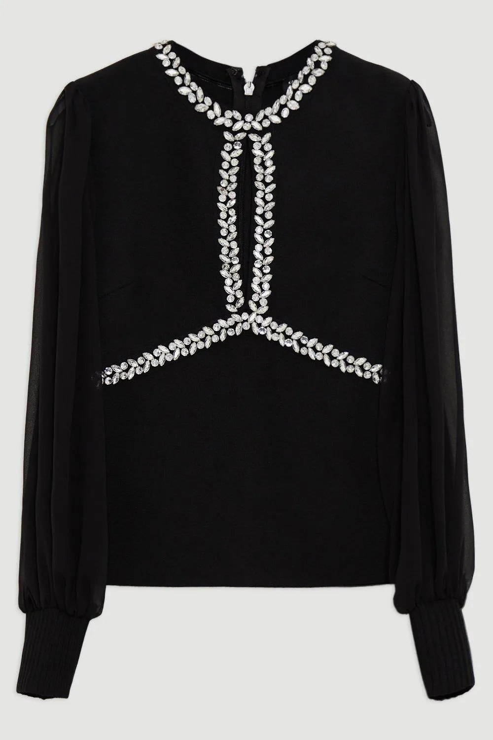 Bandage Embellished And Chiffon Sleeve Figure Form Knit Top BKK20211