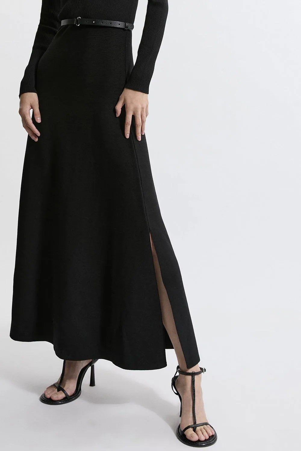 Viscose Blend Rib Knit Belted Midi Dress BKK20237
