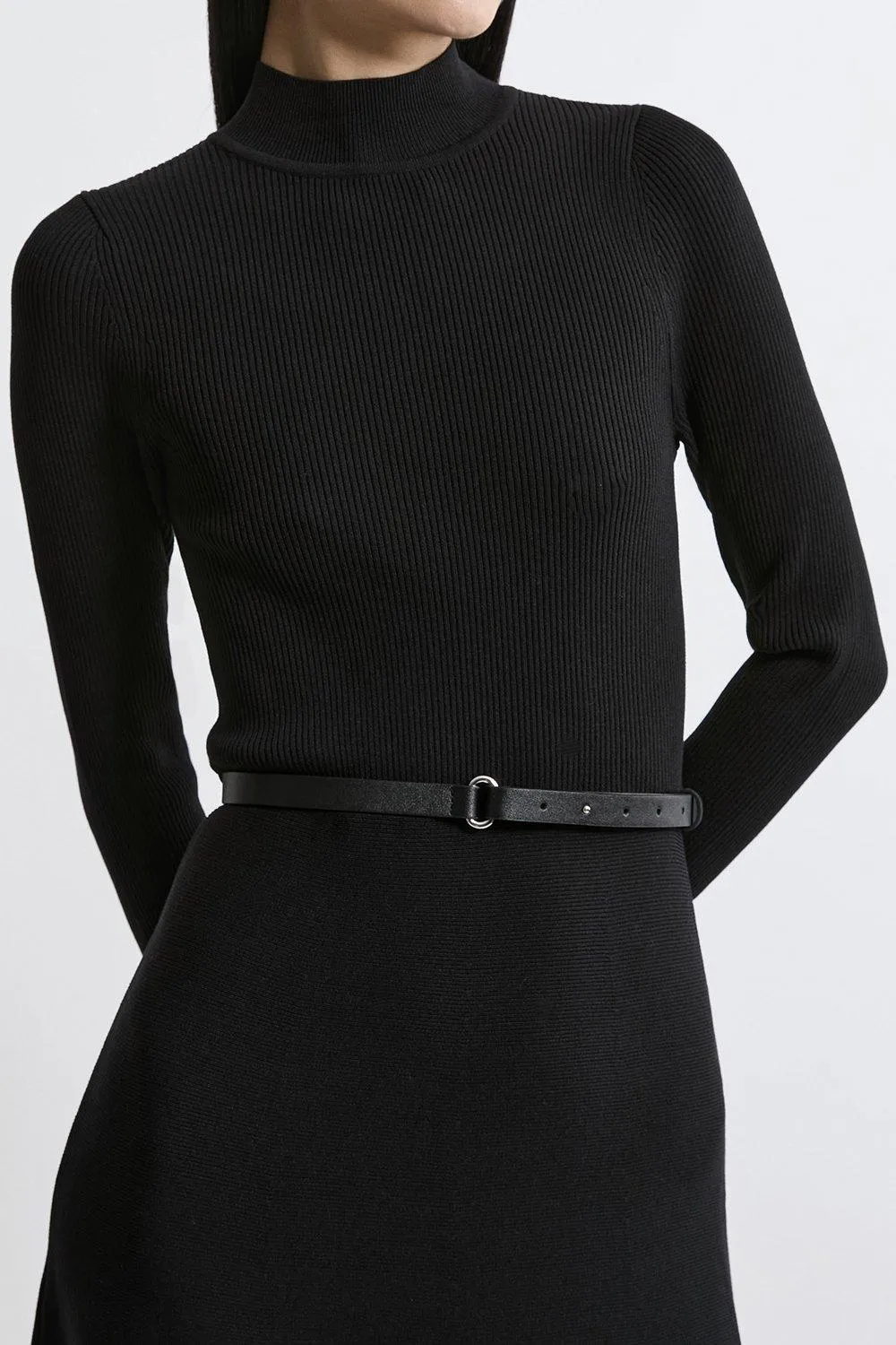 Viscose Blend Rib Knit Belted Midi Dress BKK20237