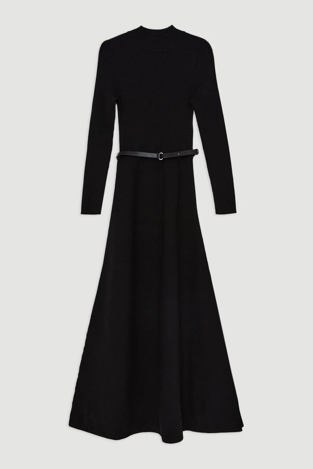 Viscose Blend Rib Knit Belted Midi Dress BKK20237