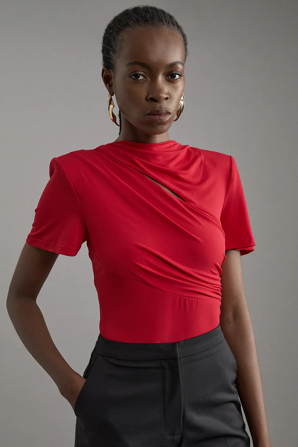 Jersey Crepe Ruched Detail Bodysuit BKK20256