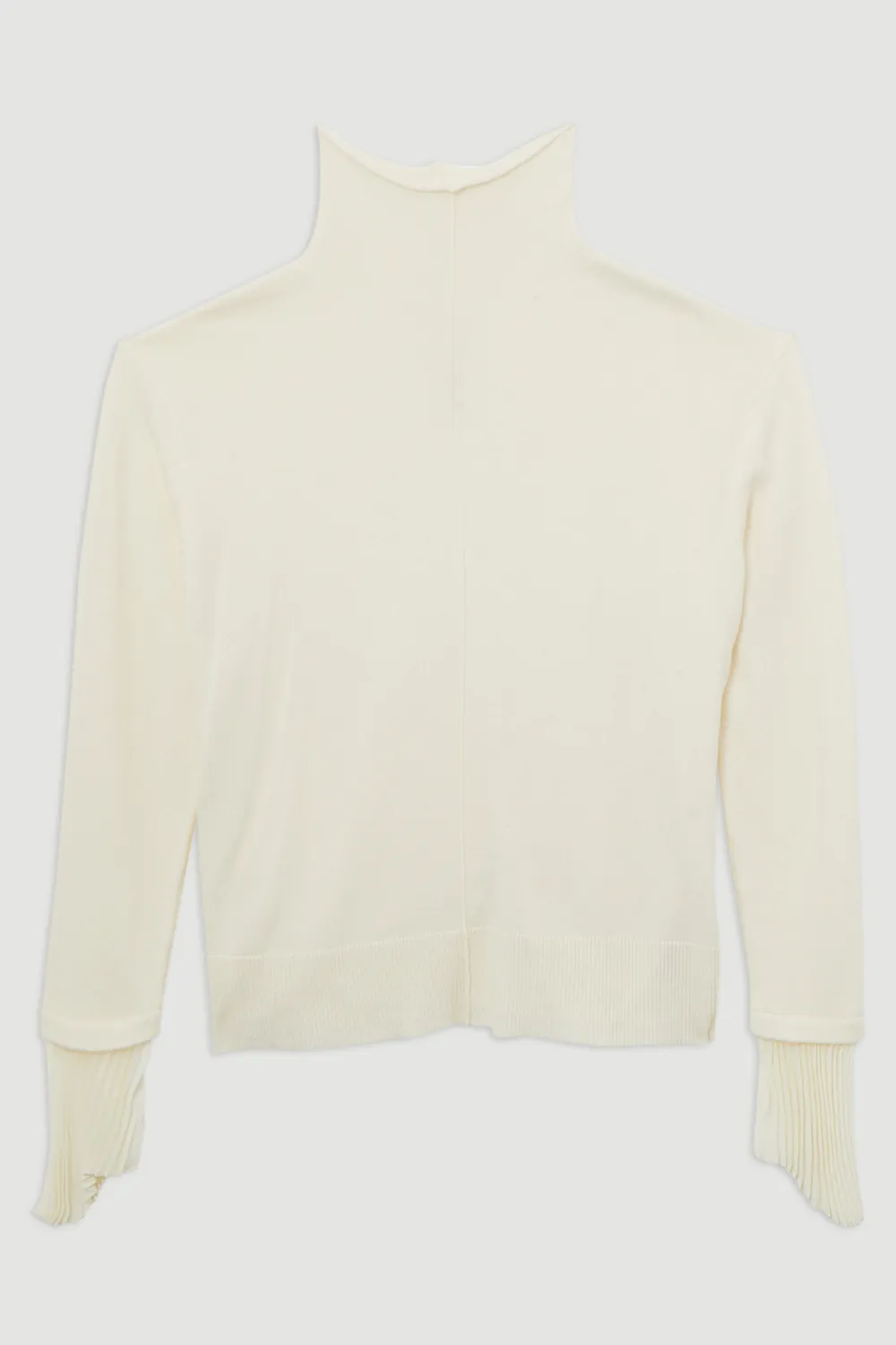 Wool and Alpaca Blend Knit Top With Pleated Silk Woven Cuffs BKK20445