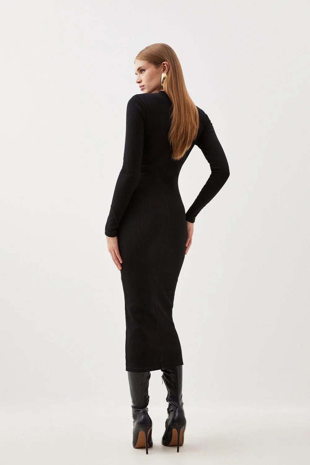 Petite Compact Jersey Ribbed Maxi Dress BKK20468