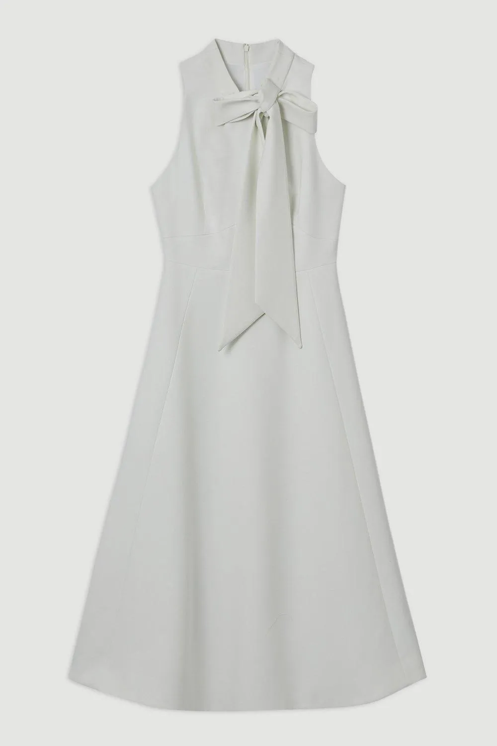 Petite Compact Stretch Bow Tie Neck Full Skirted Midi Dress BKK20496 4 Petite Compact Stretch Bow Tie Neck Full Skirted Midi Dress BKK20496