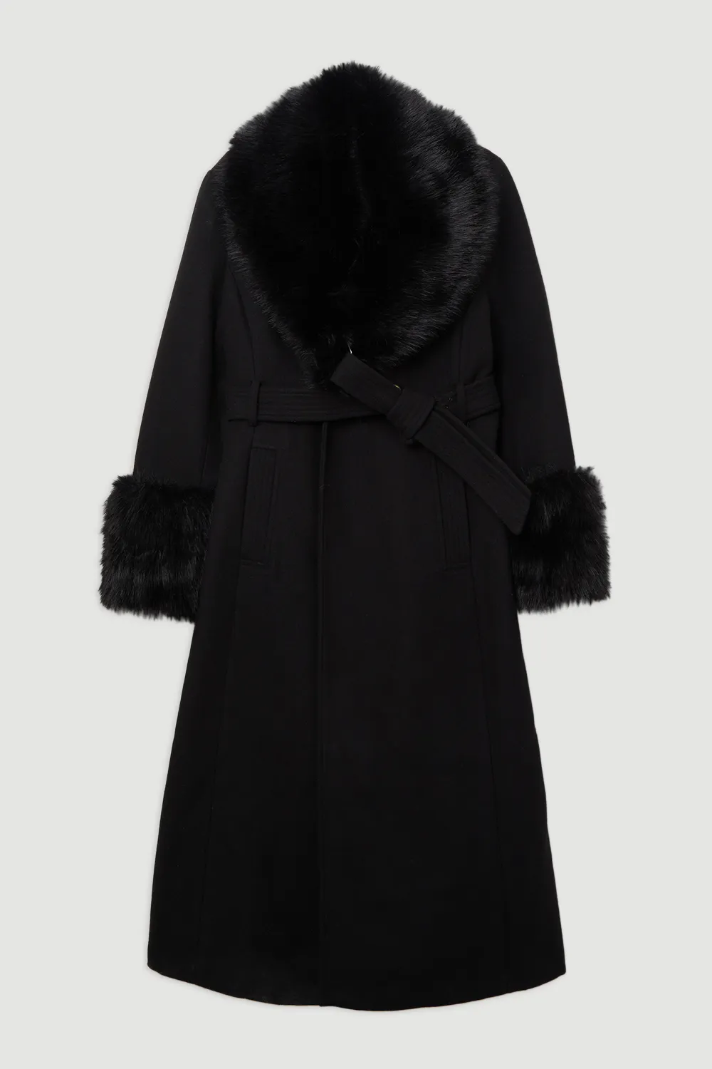 Plus Size Wool Blend Detachable Faux Fur Belted Midi Coat BKK20501 4 Plus Size Wool Blend Detachable Faux Fur Belted Midi Coat BKK20501