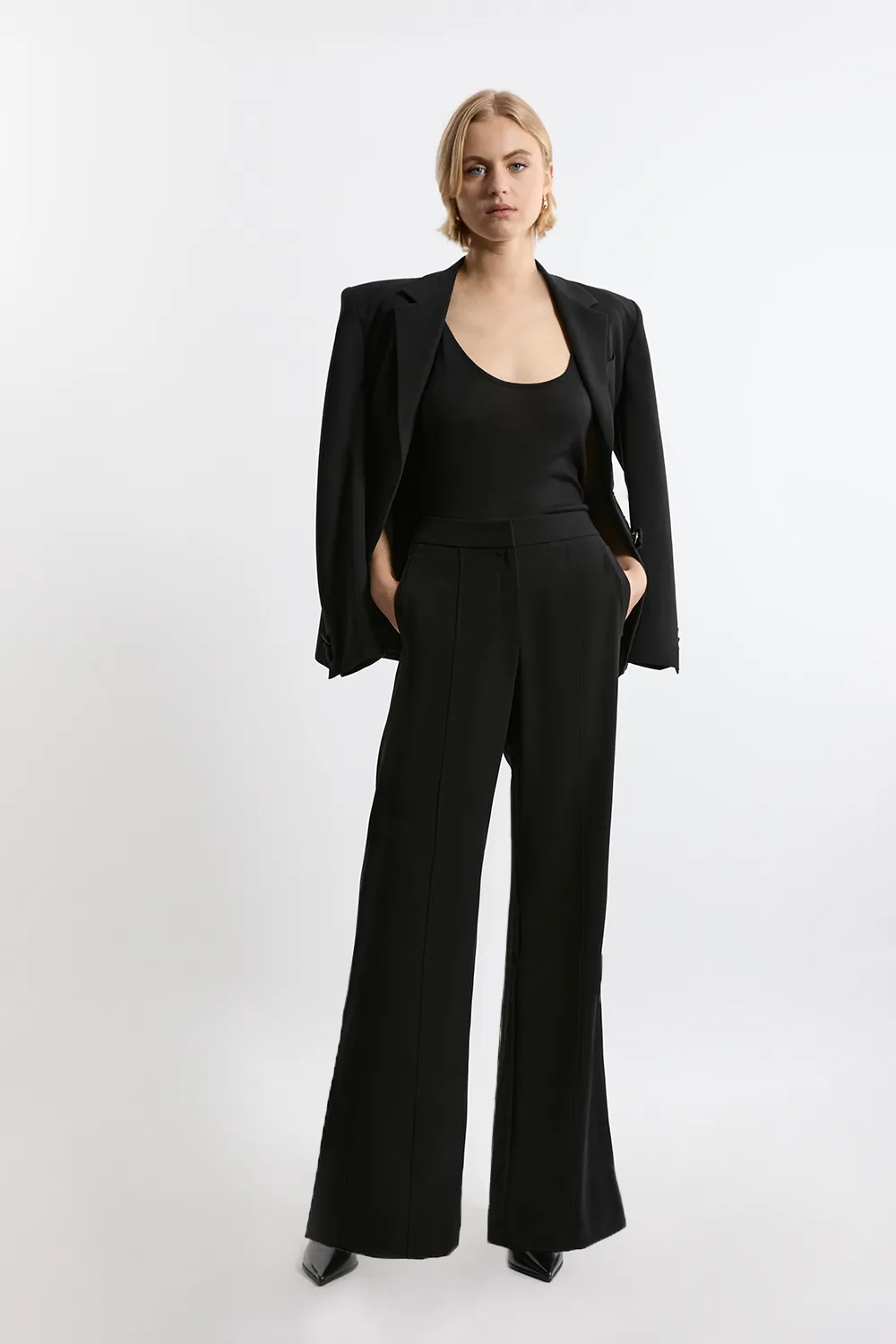Tailored Crepe Seam Detail Straight Leg Pants BKK20555