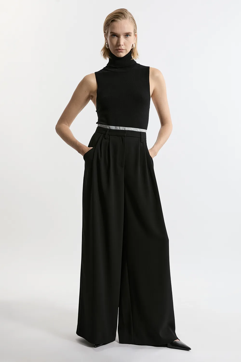 Tailored Crepe Pleat Detail Wide Leg Pants BKK20557 3 Tailored Crepe Pleat Detail Wide Leg Pants BKK20557