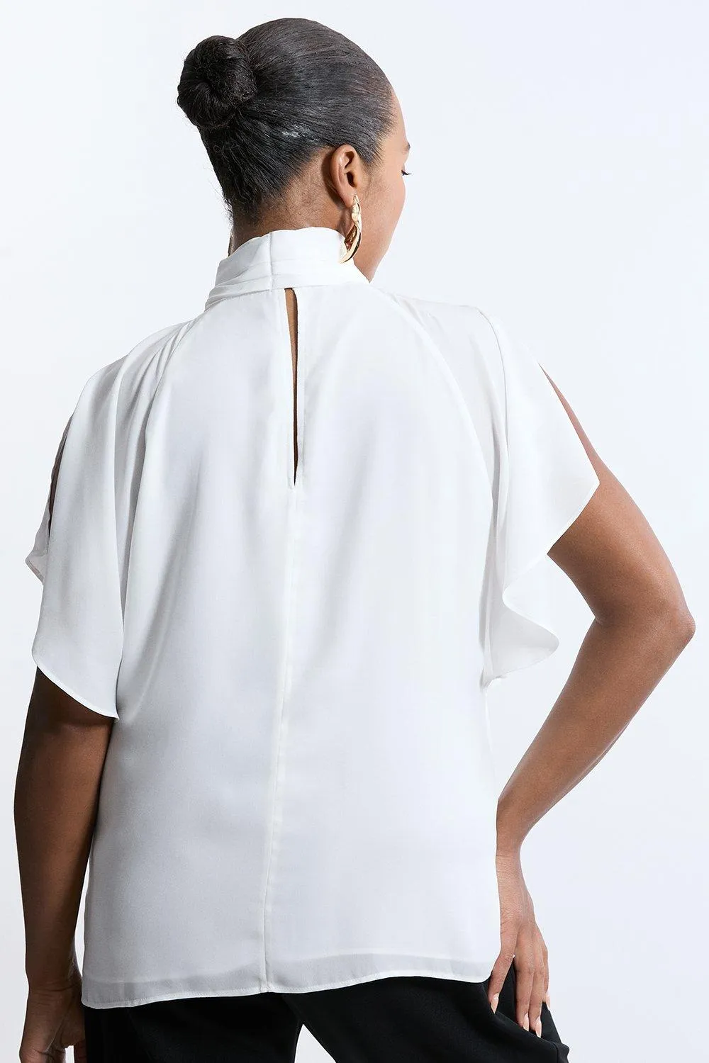 Plus Size Pussy Bow Tie Woven Georgette Blouse BKK20671