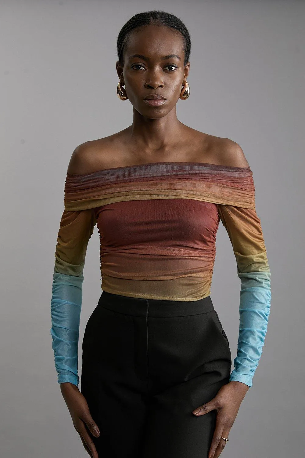 Ombre Jersey Mesh Off The Shoulder Bodysuit BKK20736 3 Ombre Jersey Mesh Off The Shoulder Bodysuit BKK20736