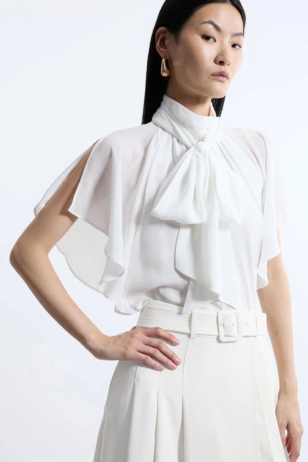 Pussy Bow Tie Woven Georgette Blouse BKK20788