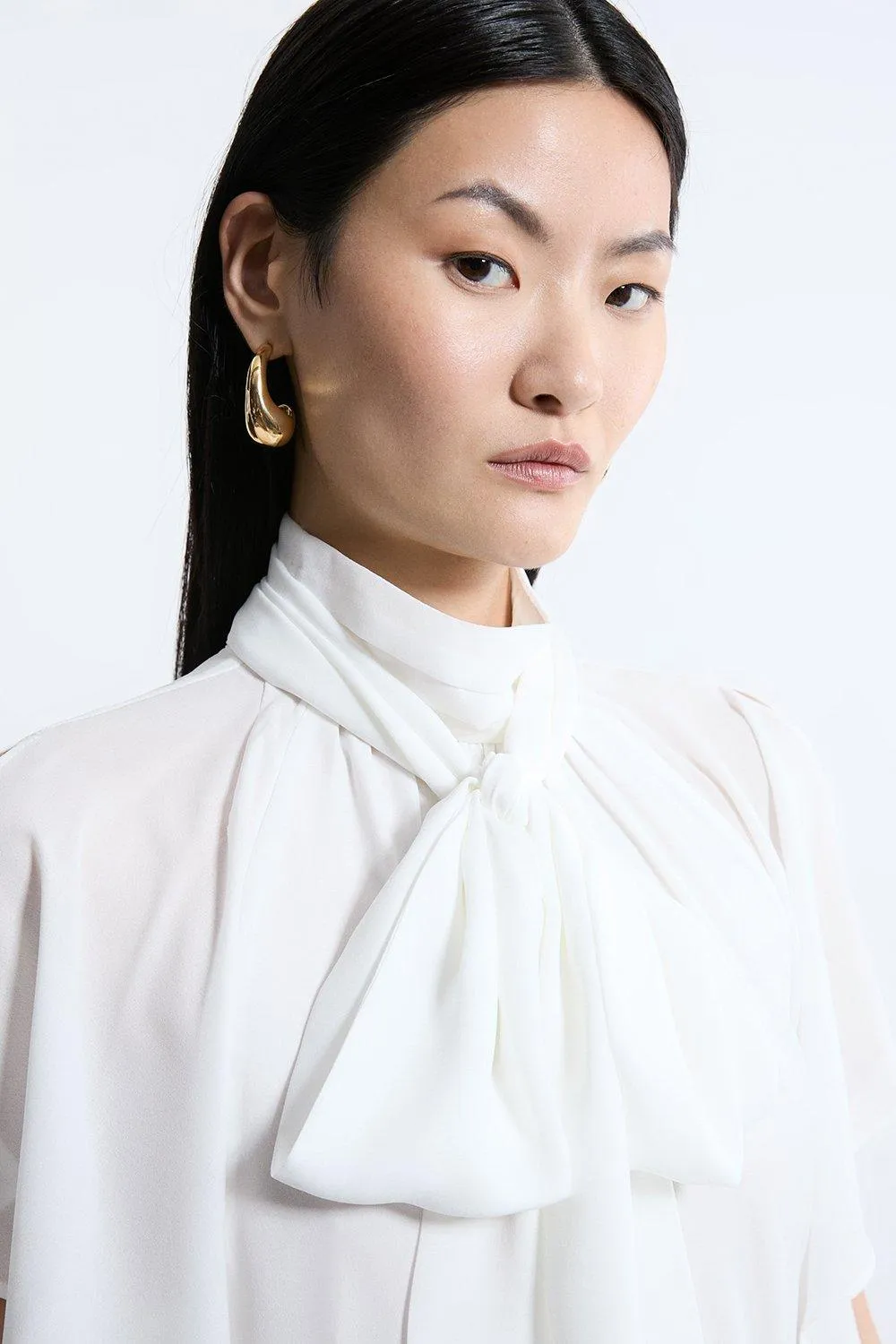 Pussy Bow Tie Woven Georgette Blouse BKK20788