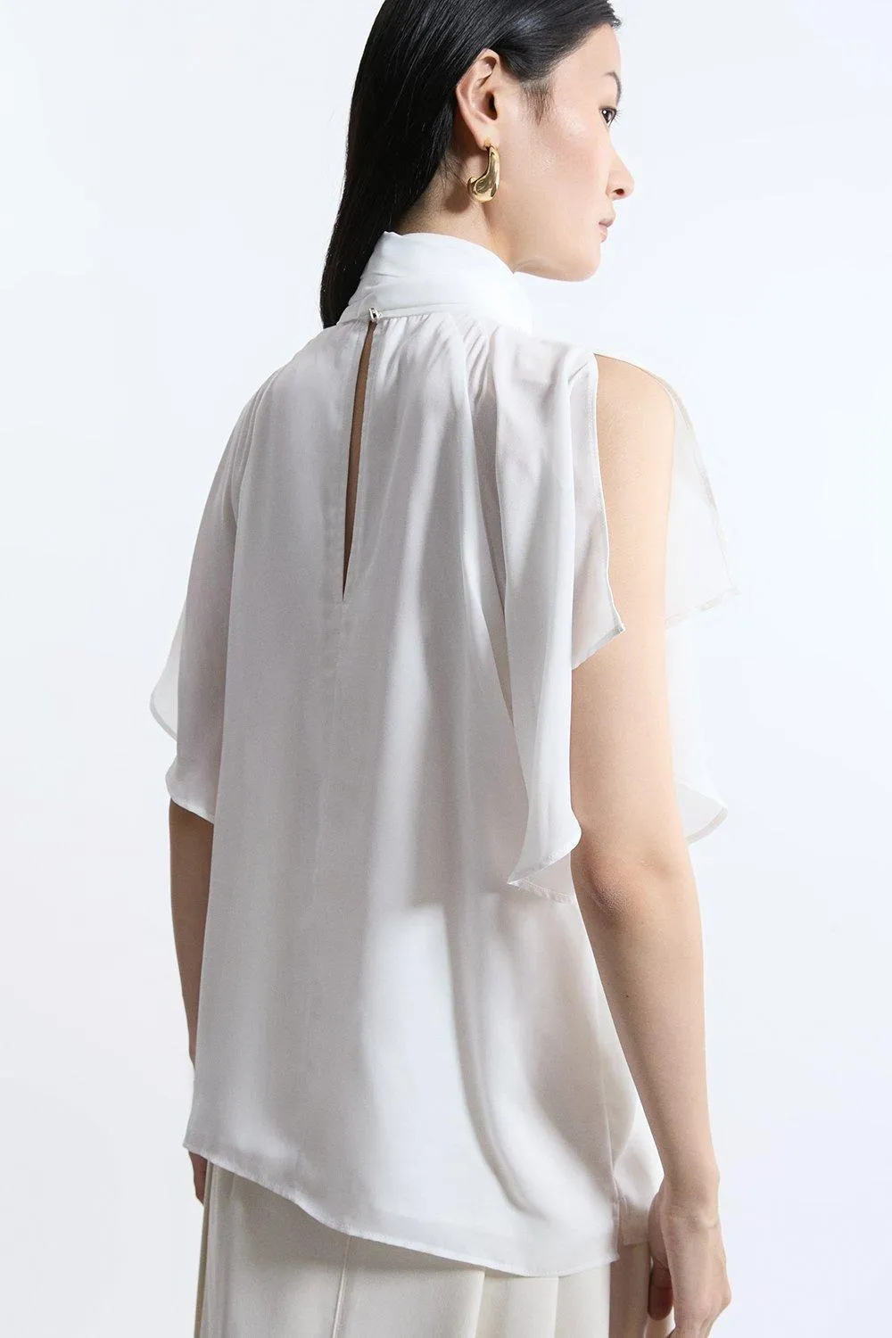 Pussy Bow Tie Woven Georgette Blouse BKK20788