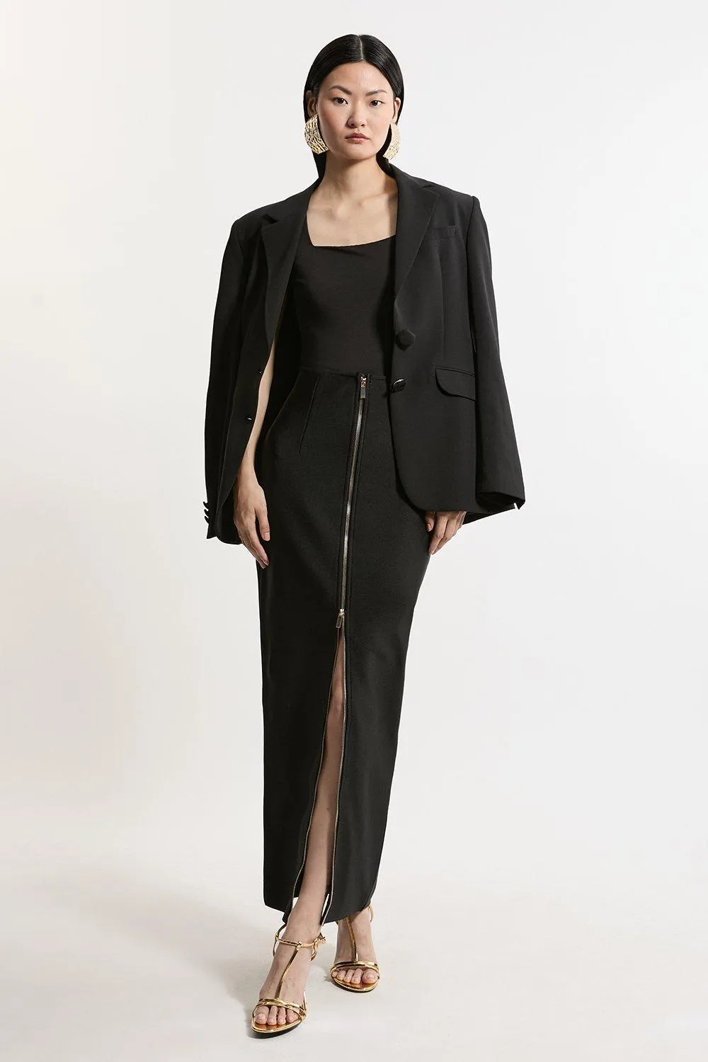 Figure Form Bandage Knit High Waisted Zip Detail Maxi Skirt BKK20792