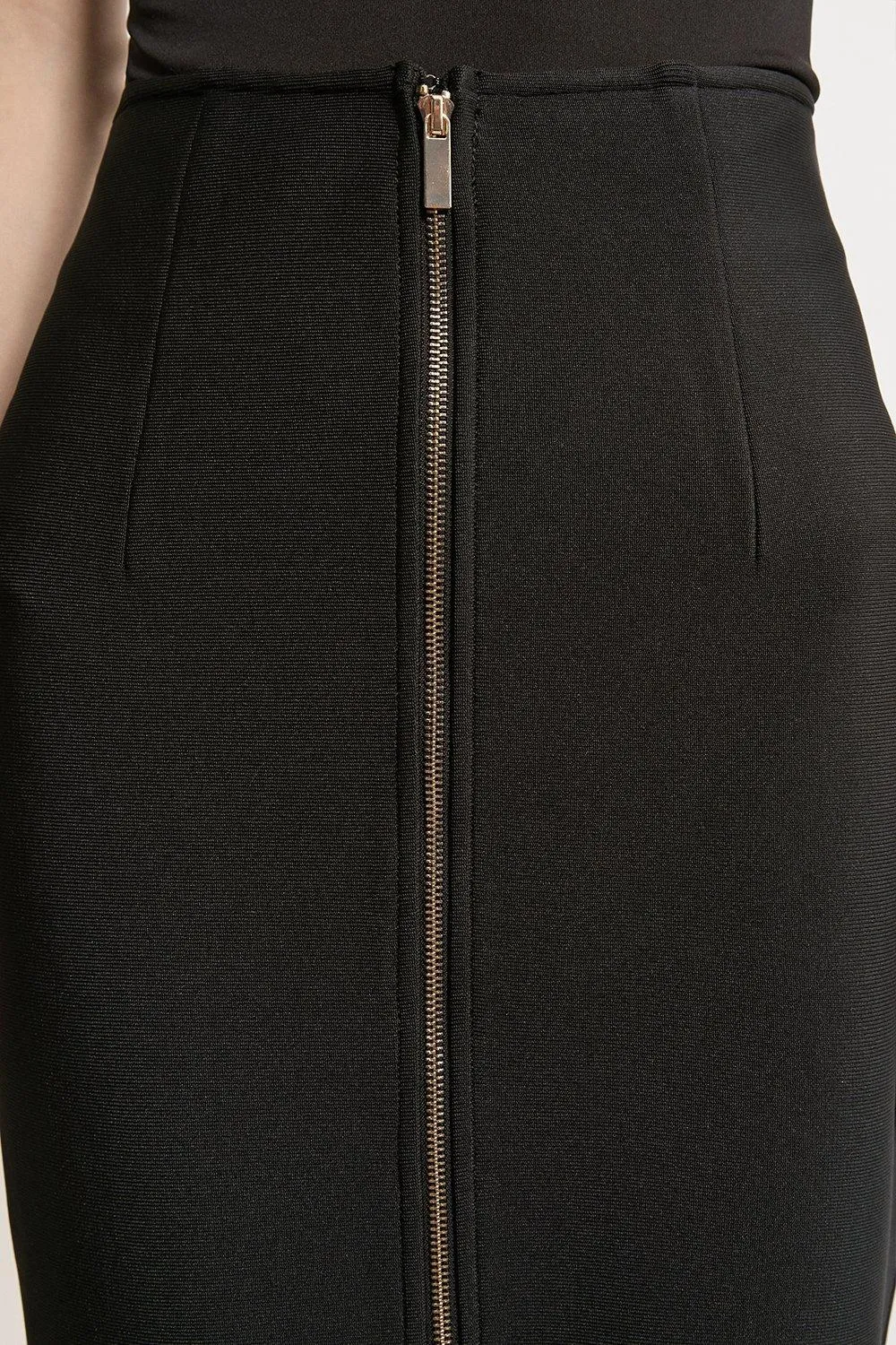 Figure Form Bandage Knit High Waisted Zip Detail Maxi Skirt BKK20792