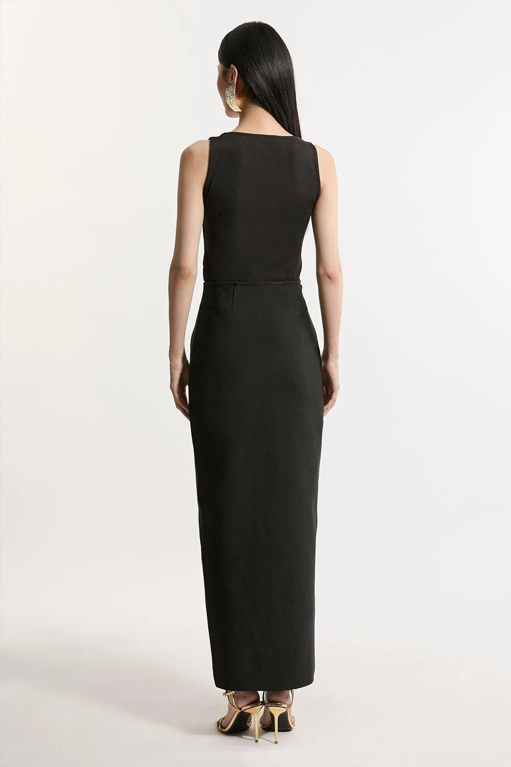 Figure Form Bandage Knit High Waisted Zip Detail Maxi Skirt BKK20792