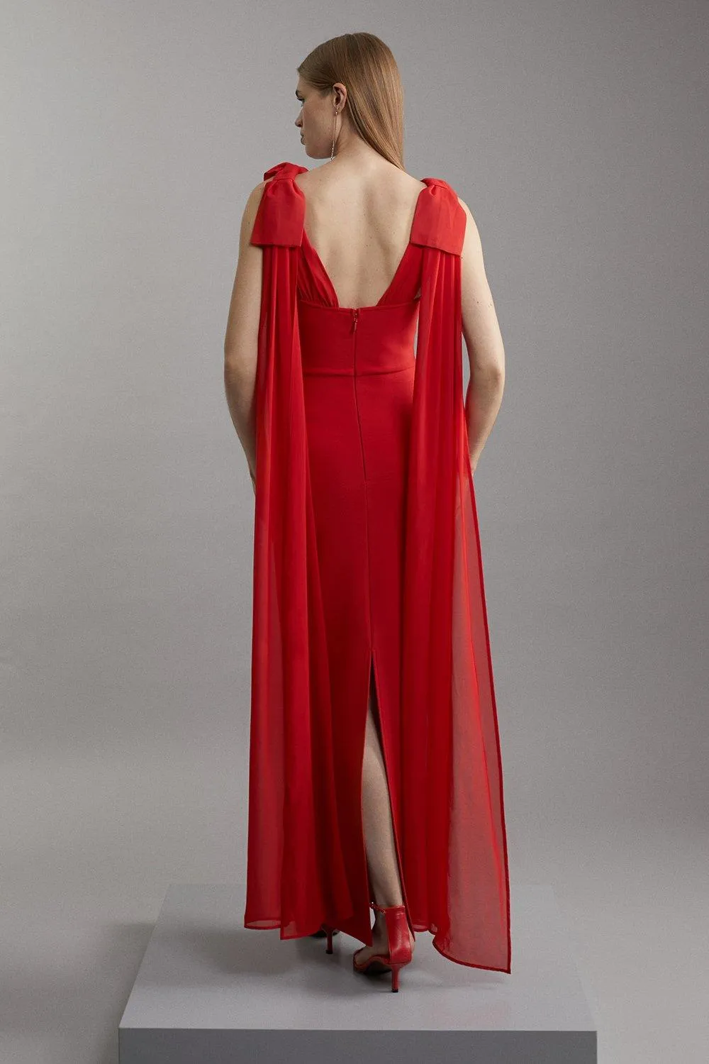 Bandage Figure Form Knit Maxi Dress With Chiffon Cape BKK20810 5 Bandage Figure Form Knit Maxi Dress With Chiffon Cape BKK20810