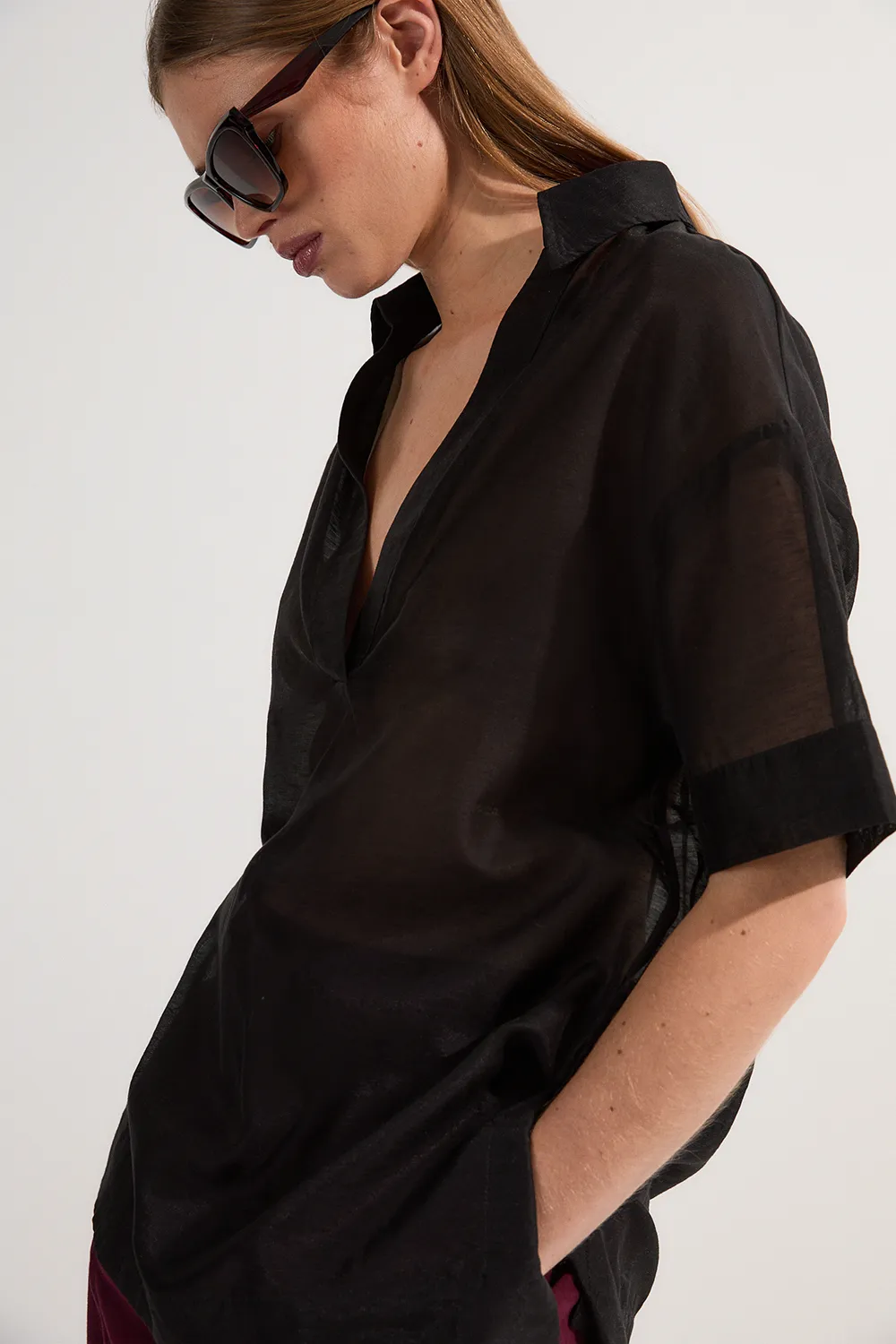 Short Sleeve Boxy Slub Woven Shirt BKK22272