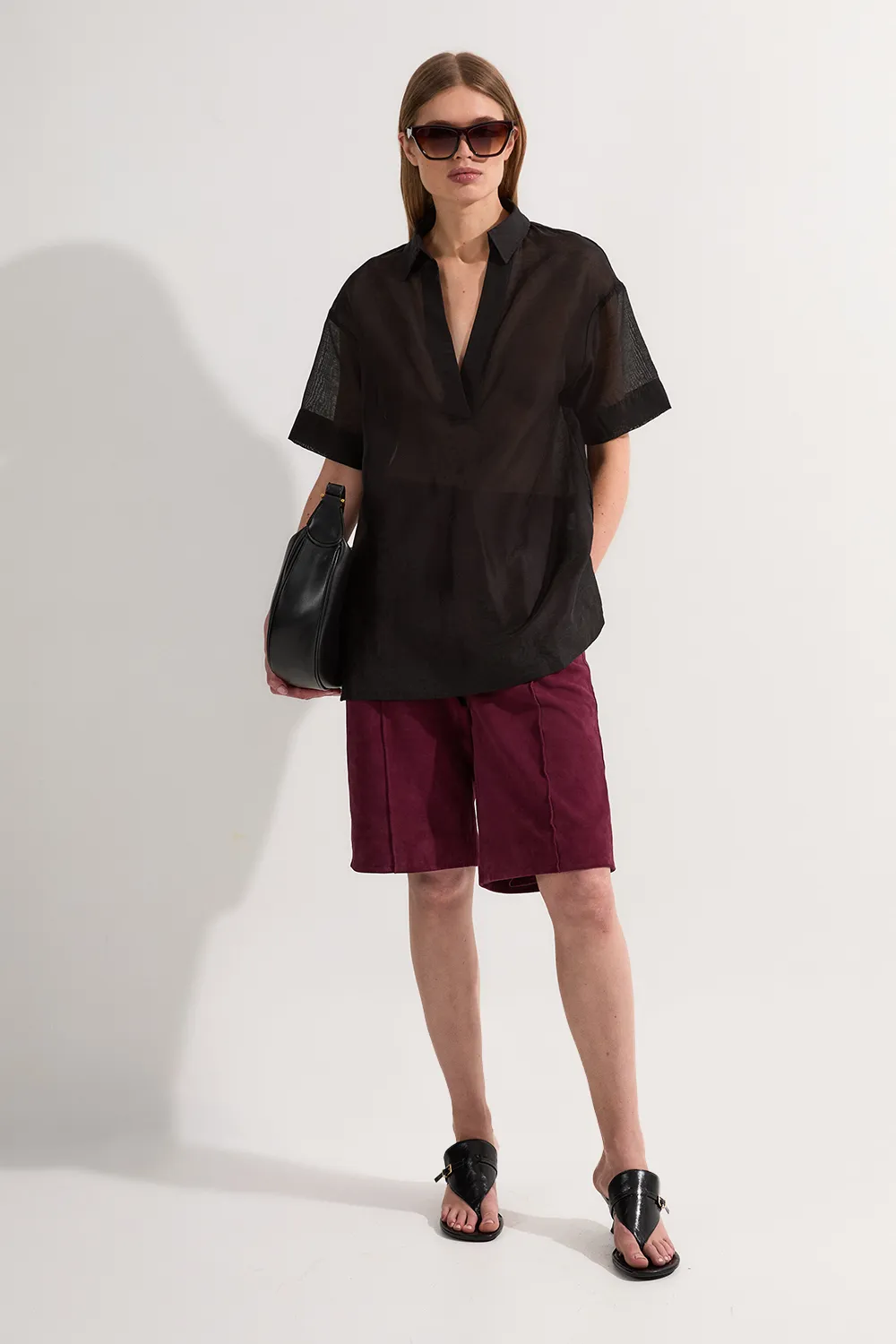 Short Sleeve Boxy Slub Woven Shirt BKK22272