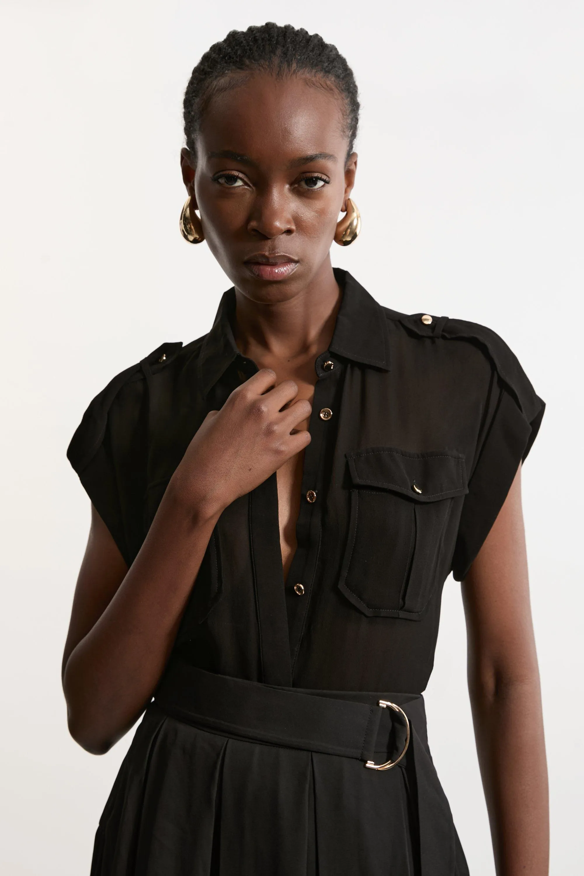 Sheer Viscose Georgette Woven Utility Blouse BKK20863