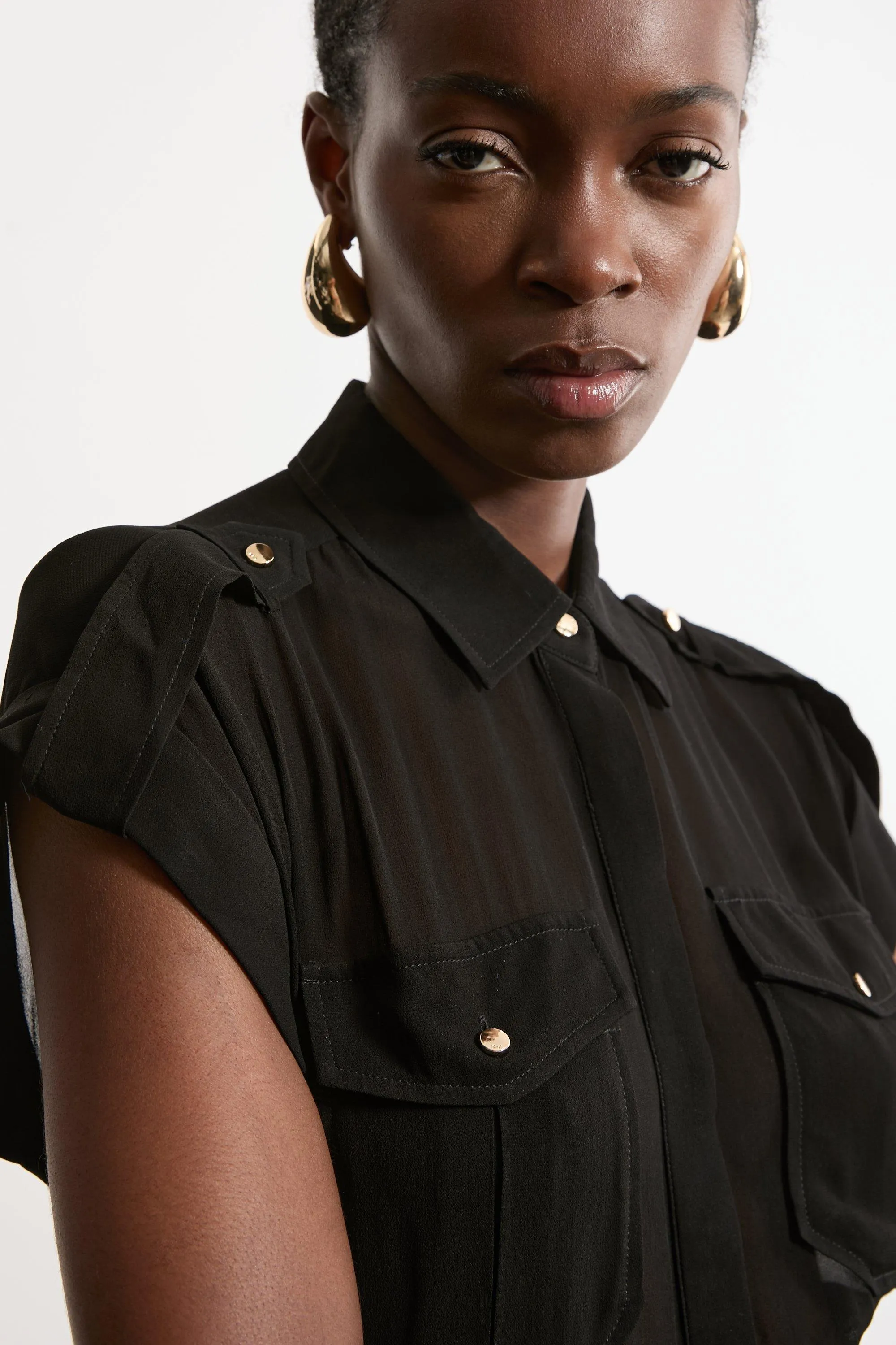 Sheer Viscose Georgette Woven Utility Blouse BKK20863