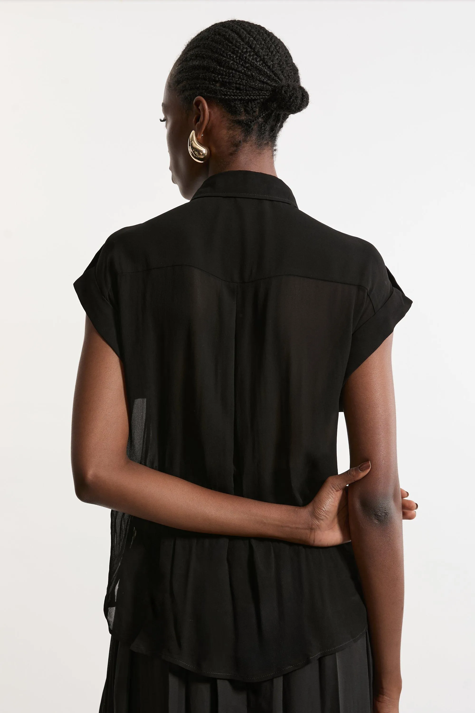 Sheer Viscose Georgette Woven Utility Blouse BKK20863