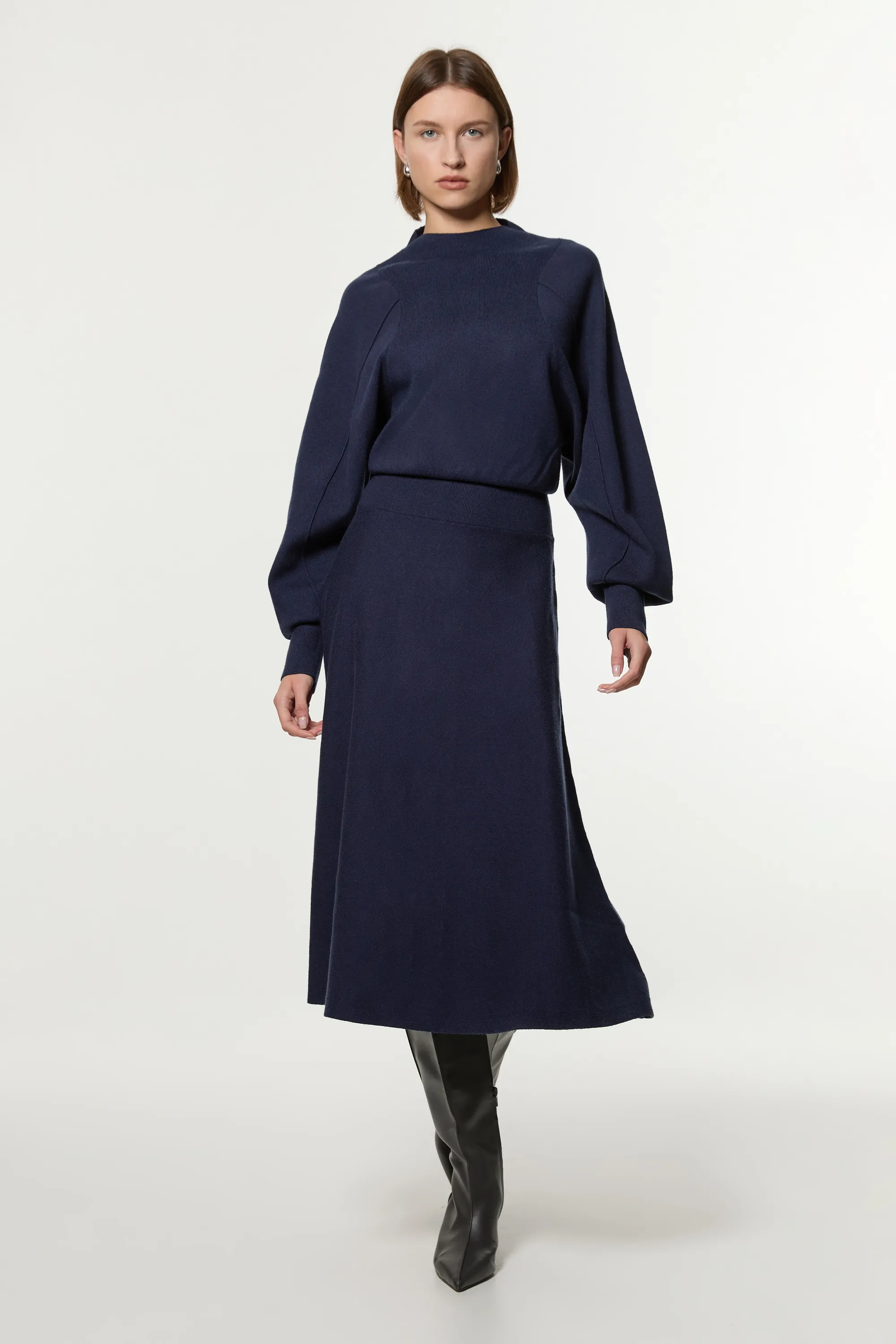 Wool Look Rounded Sleeve Knit Midi Dress BKK20957