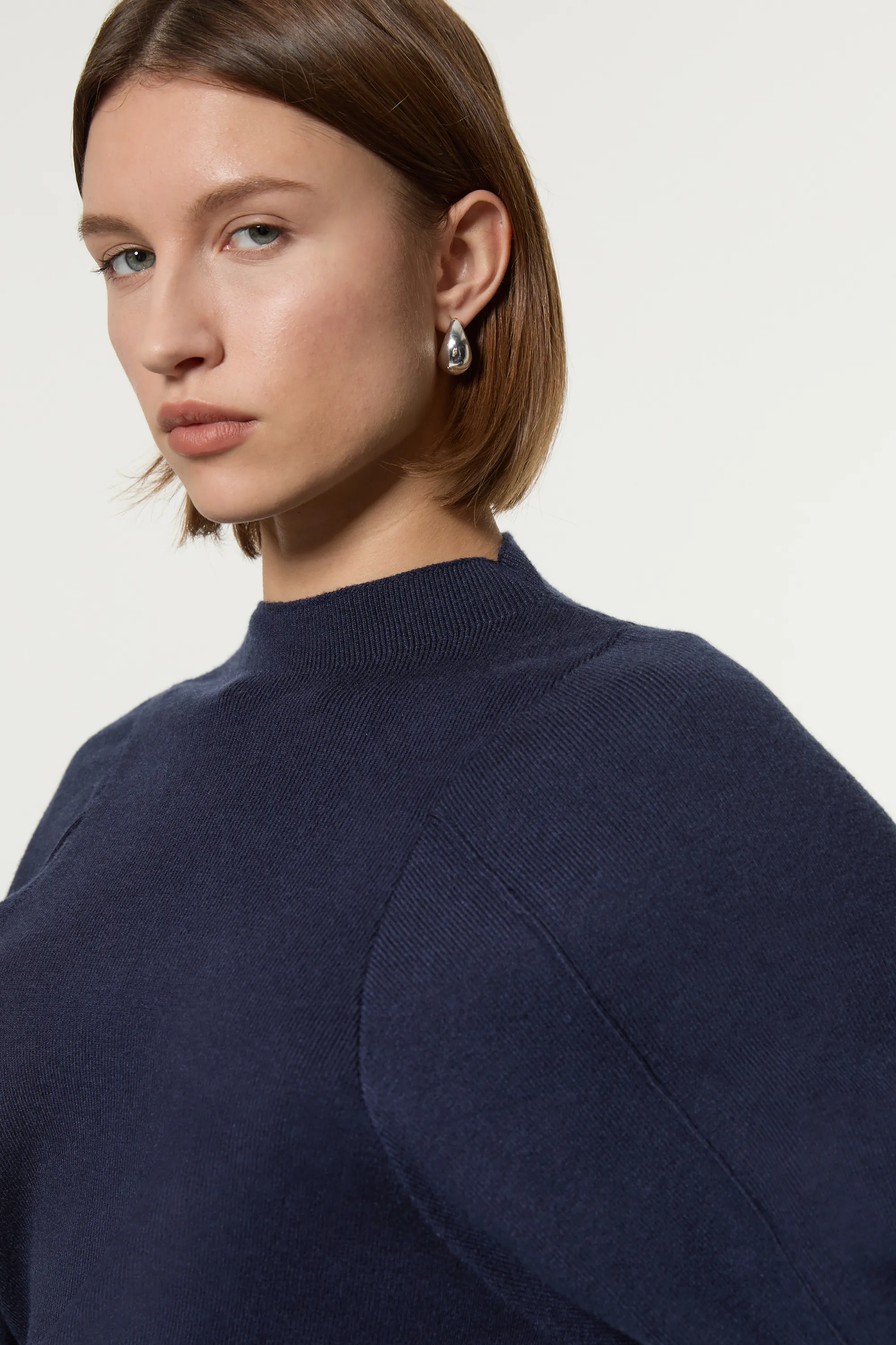 Wool Look Rounded Sleeve Knit Midi Dress BKK20957