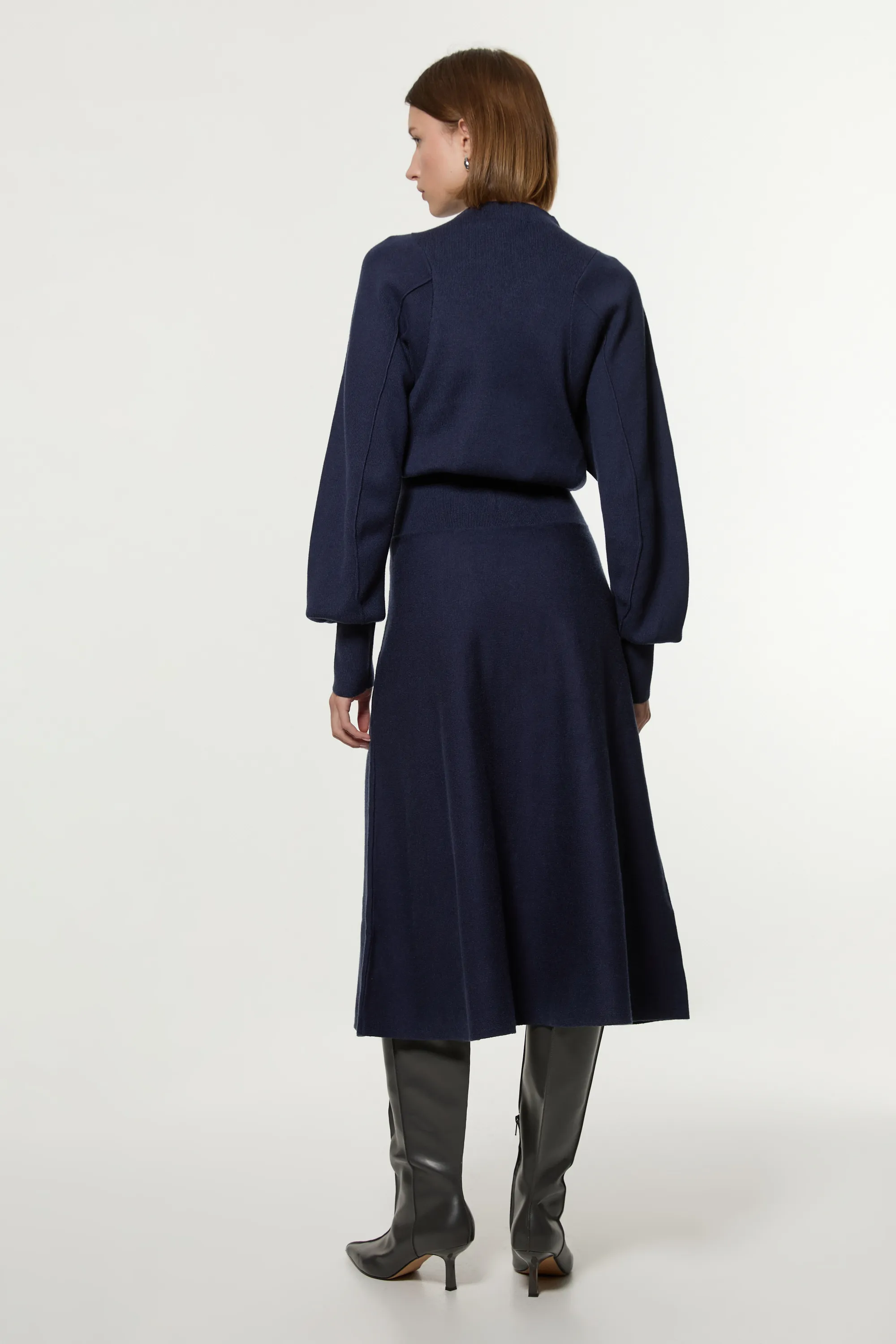 Wool Look Rounded Sleeve Knit Midi Dress BKK20957