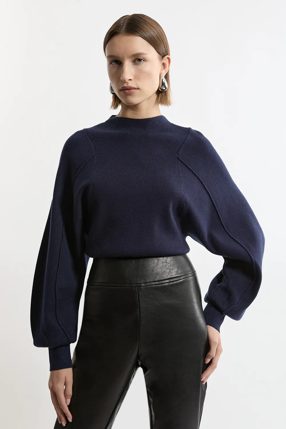 Wool Look Rounded Sleeve Knit Top BKK20958