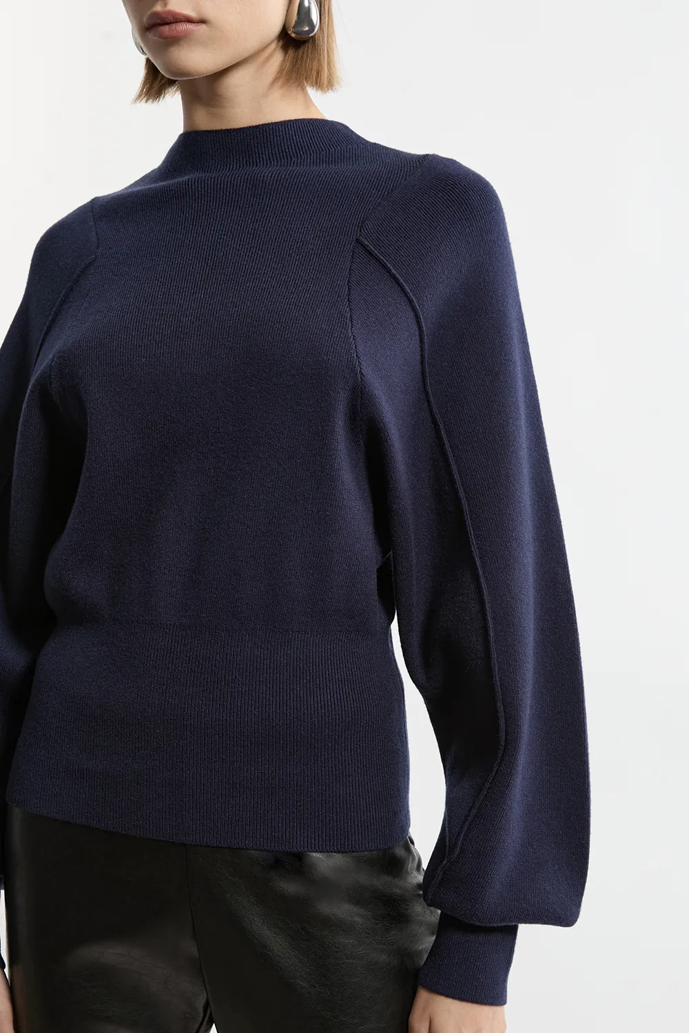 Wool Look Rounded Sleeve Knit Top BKK20958