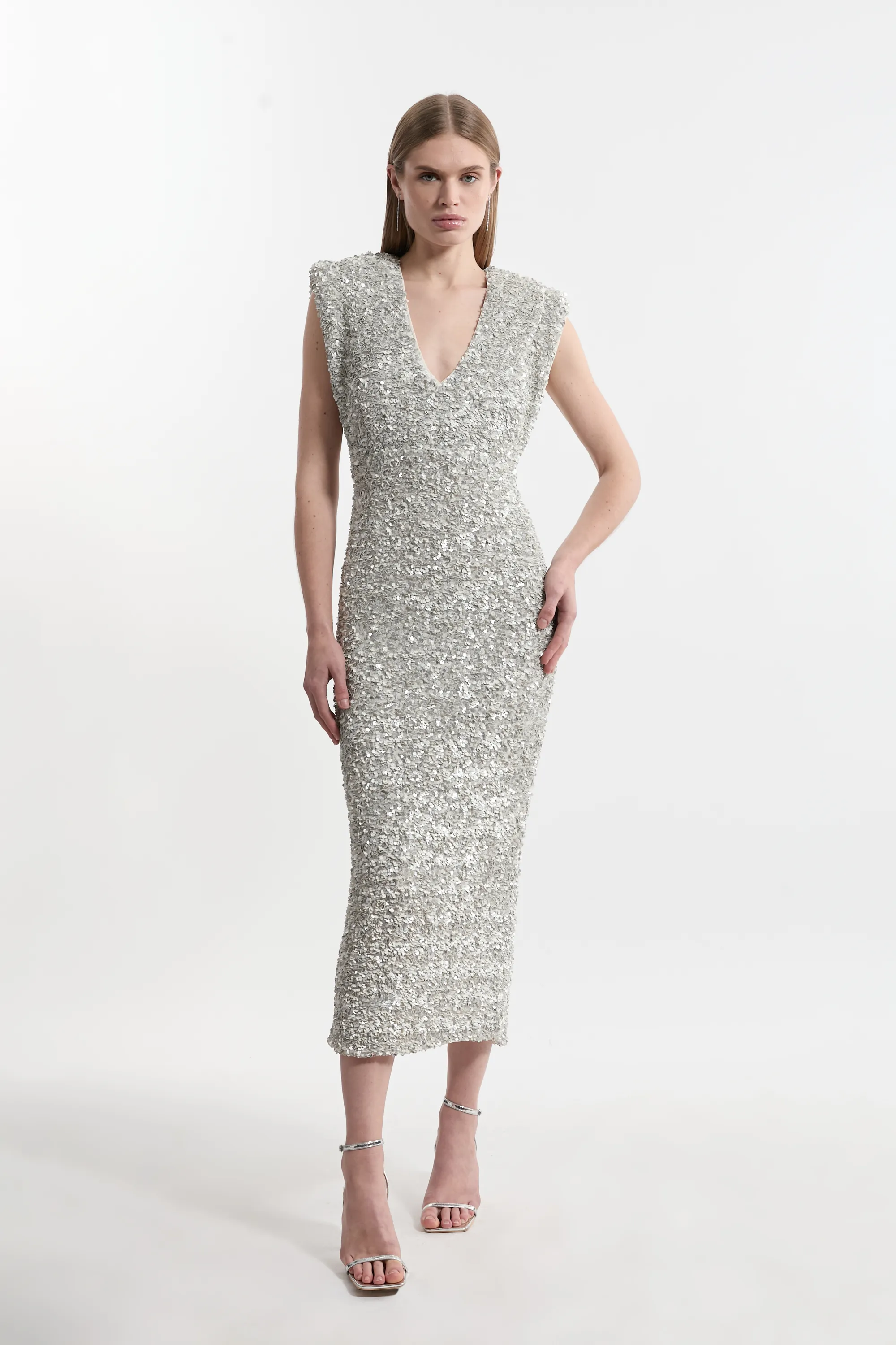 Textured Sequin Sleeveless Midi Dress BKK21041