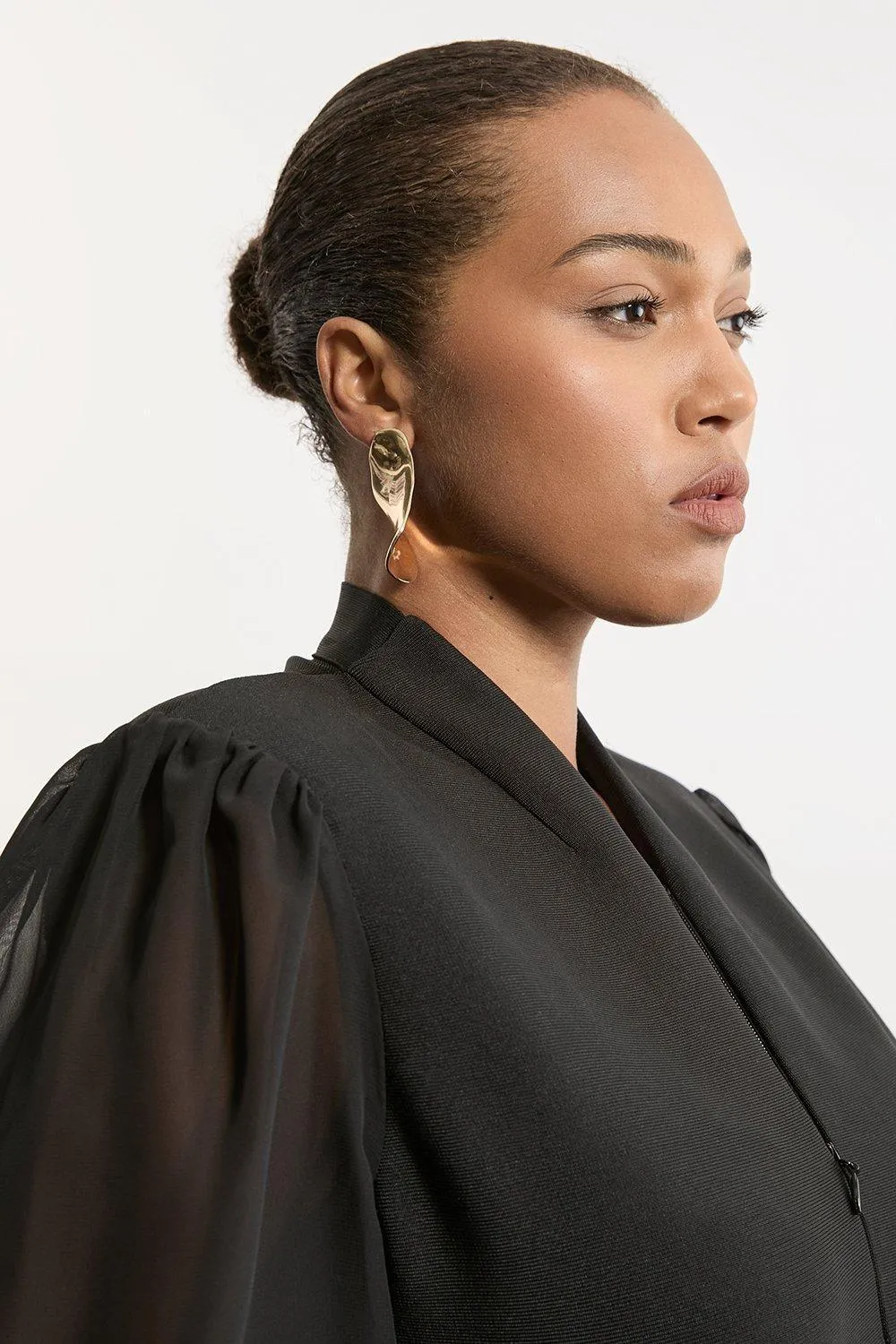 Plus Size Bandage Figure Form Zip Detail Chiffon Sleeve Knit Top BKK21058