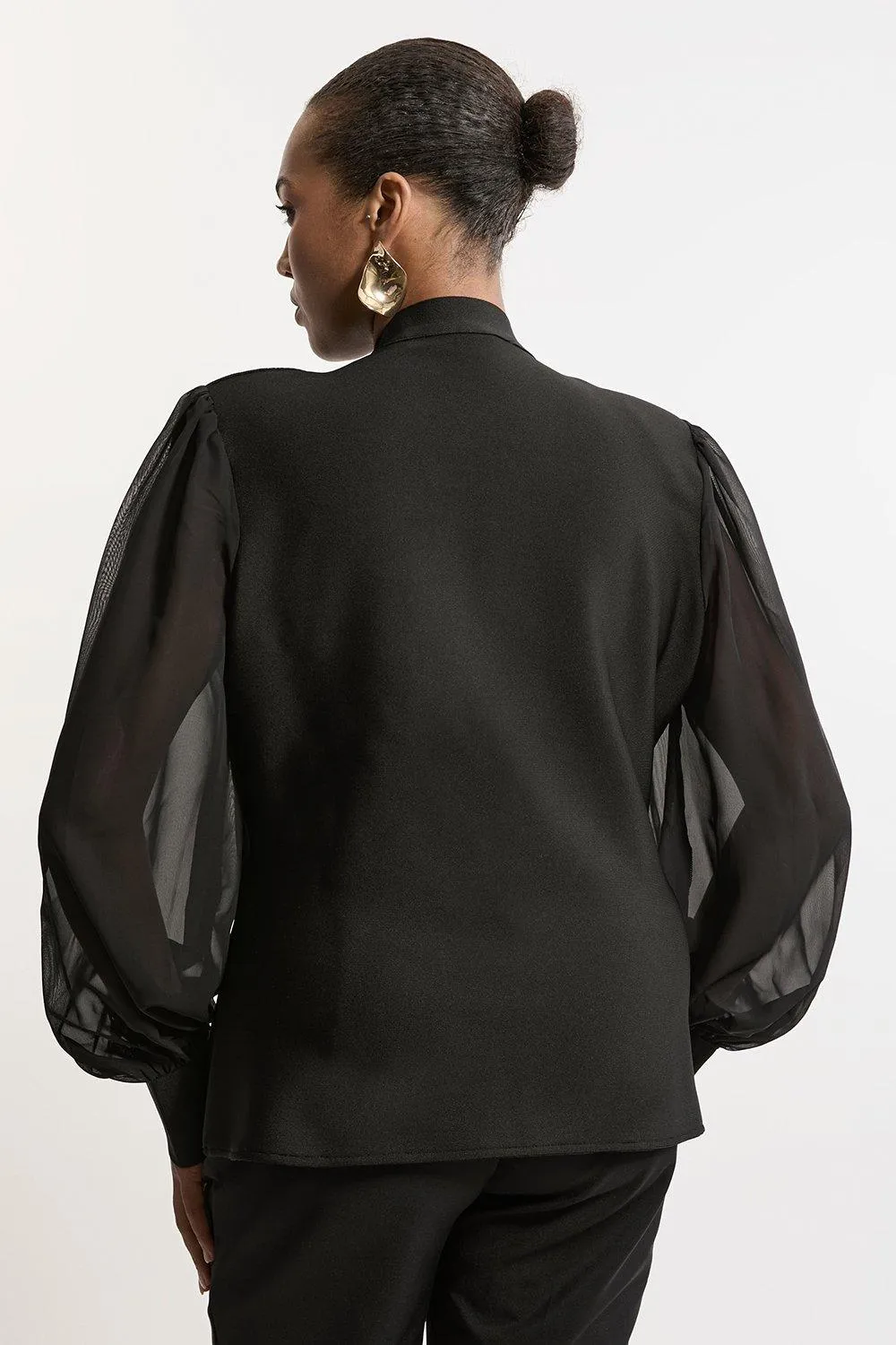 Plus Size Bandage Figure Form Zip Detail Chiffon Sleeve Knit Top BKK21058 5 Plus Size Bandage Figure Form Zip Detail Chiffon Sleeve Knit Top BKK21058