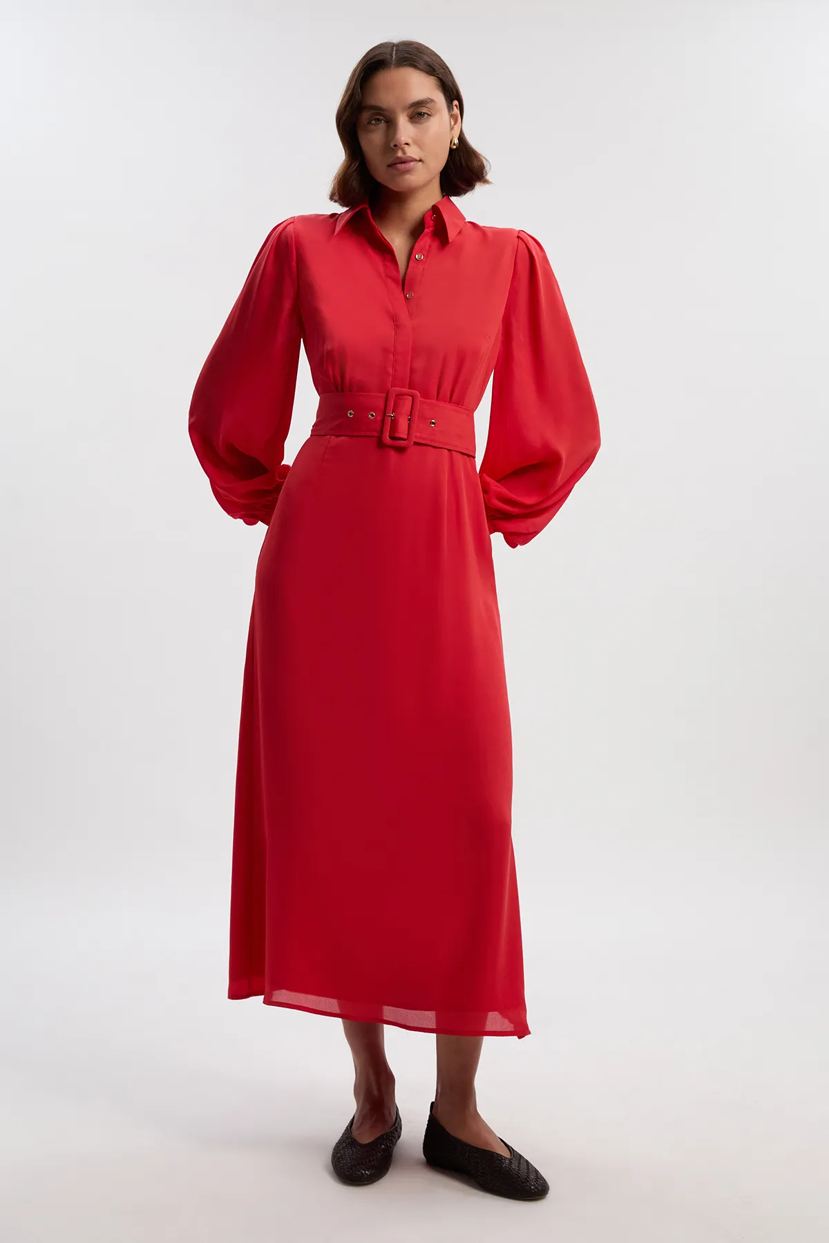 Petite Georgette Belted Woven Shirt Dress BKK21060