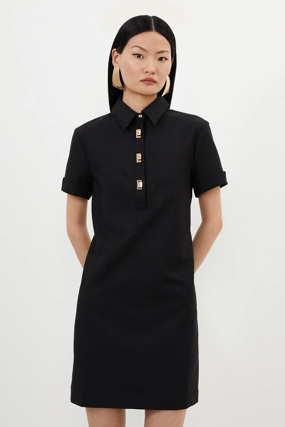 Techno Cotton Woven Short Shirt Dress With Gold Clasp BKK17133
