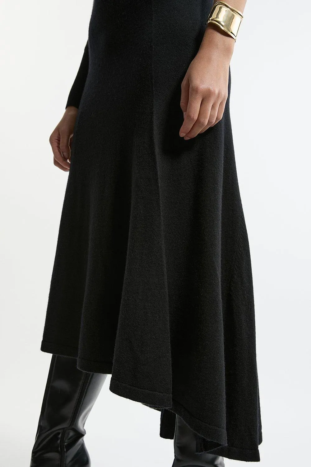 Wool Blend Knit High Low Midi Skirt Wool BKK21109