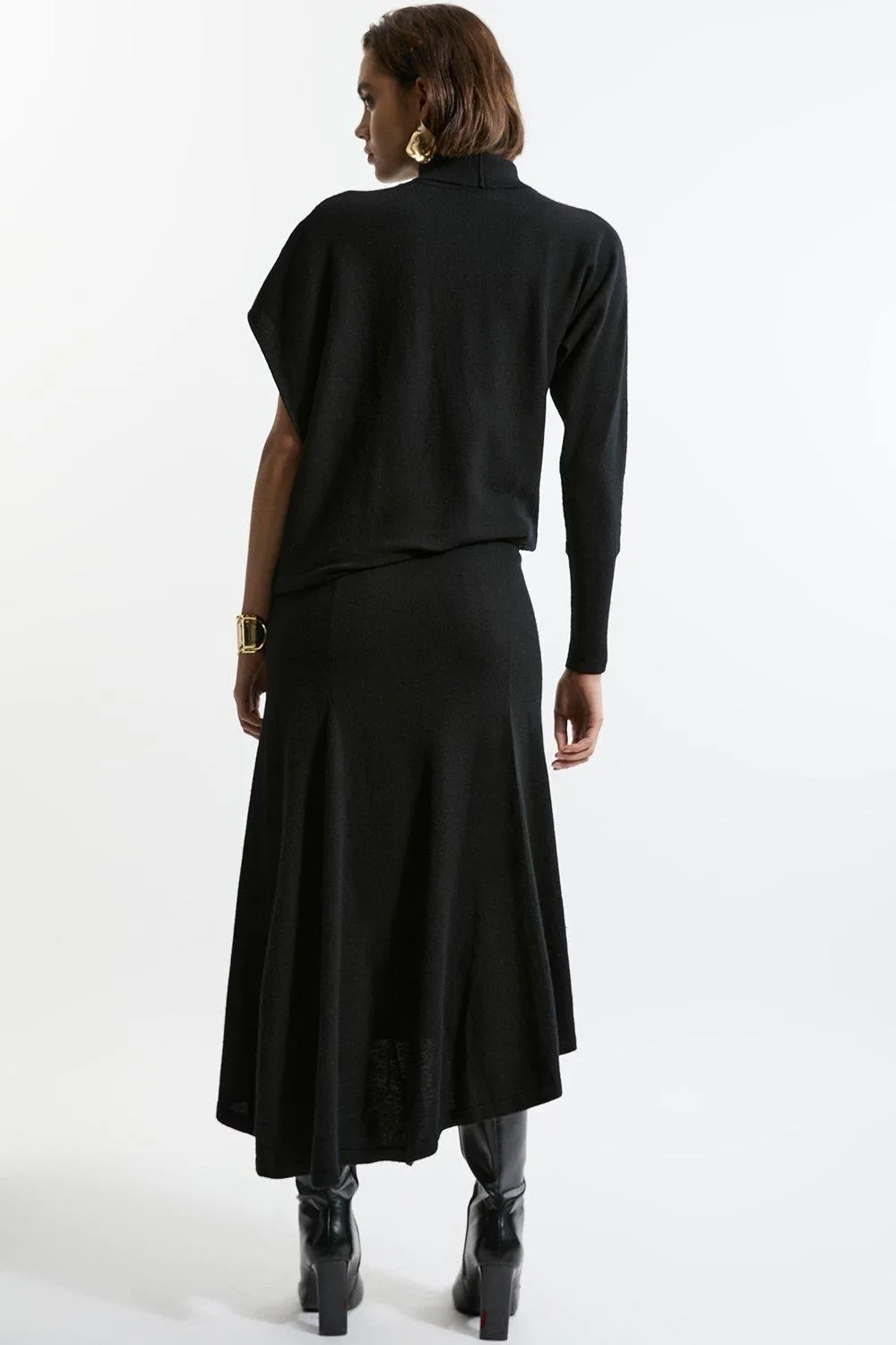 Wool Blend Knit High Low Midi Skirt Wool BKK21109