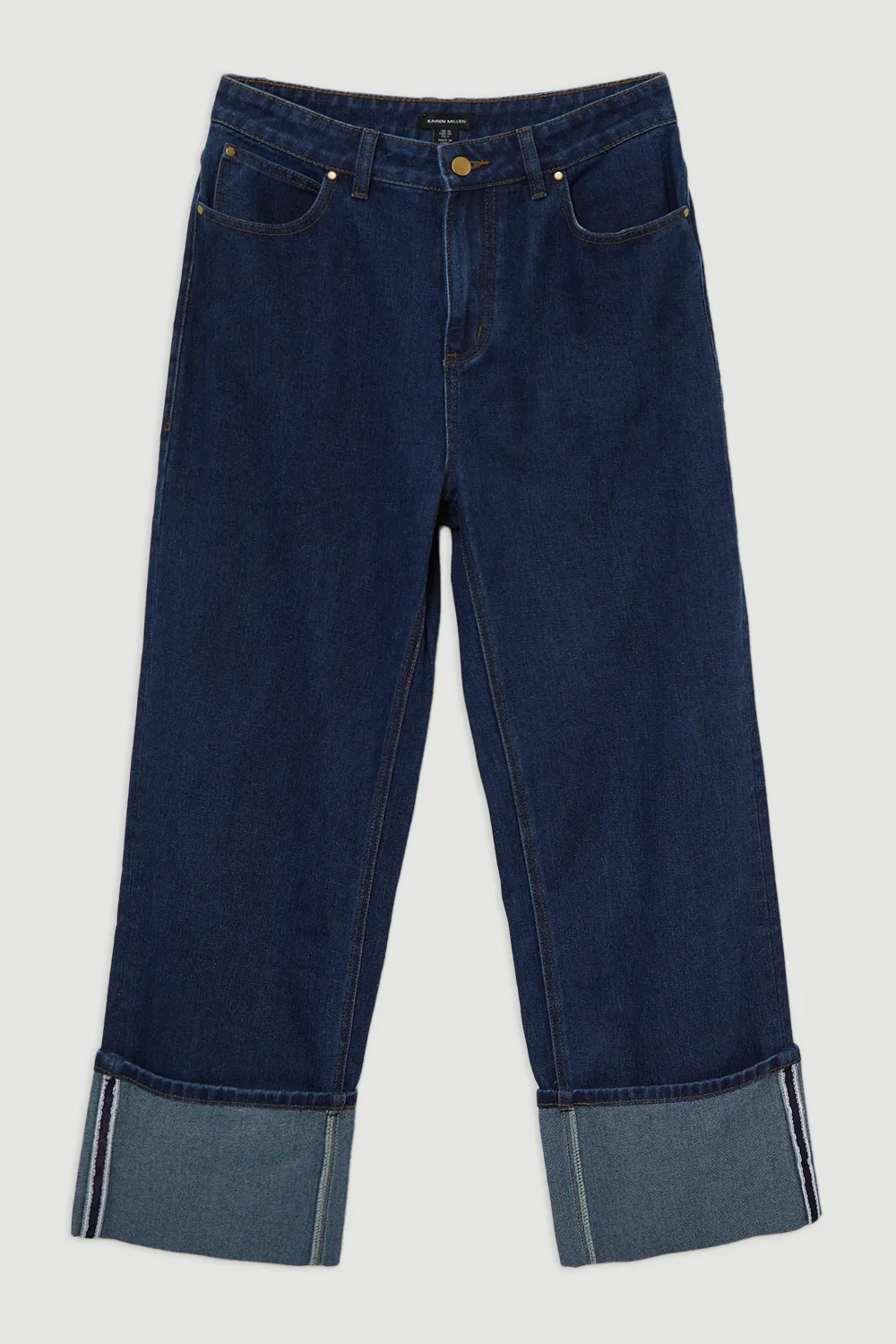 Denim Straight Leg Turn Up Hem Jeans BKK21239