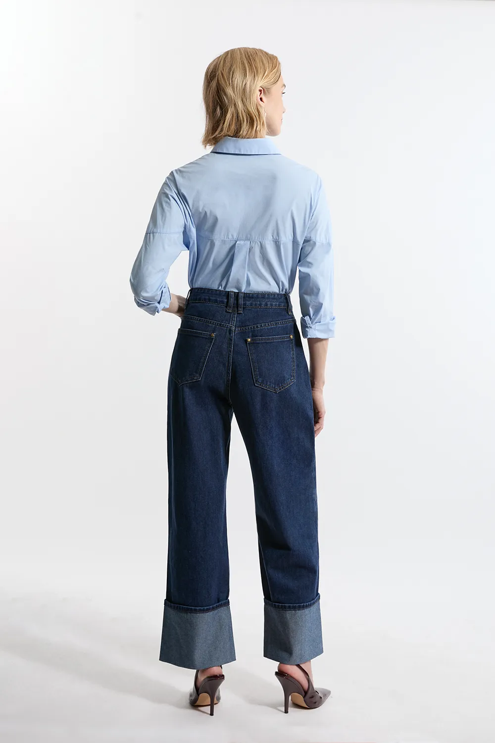 Denim Straight Leg Turn Up Hem Jeans BKK21239