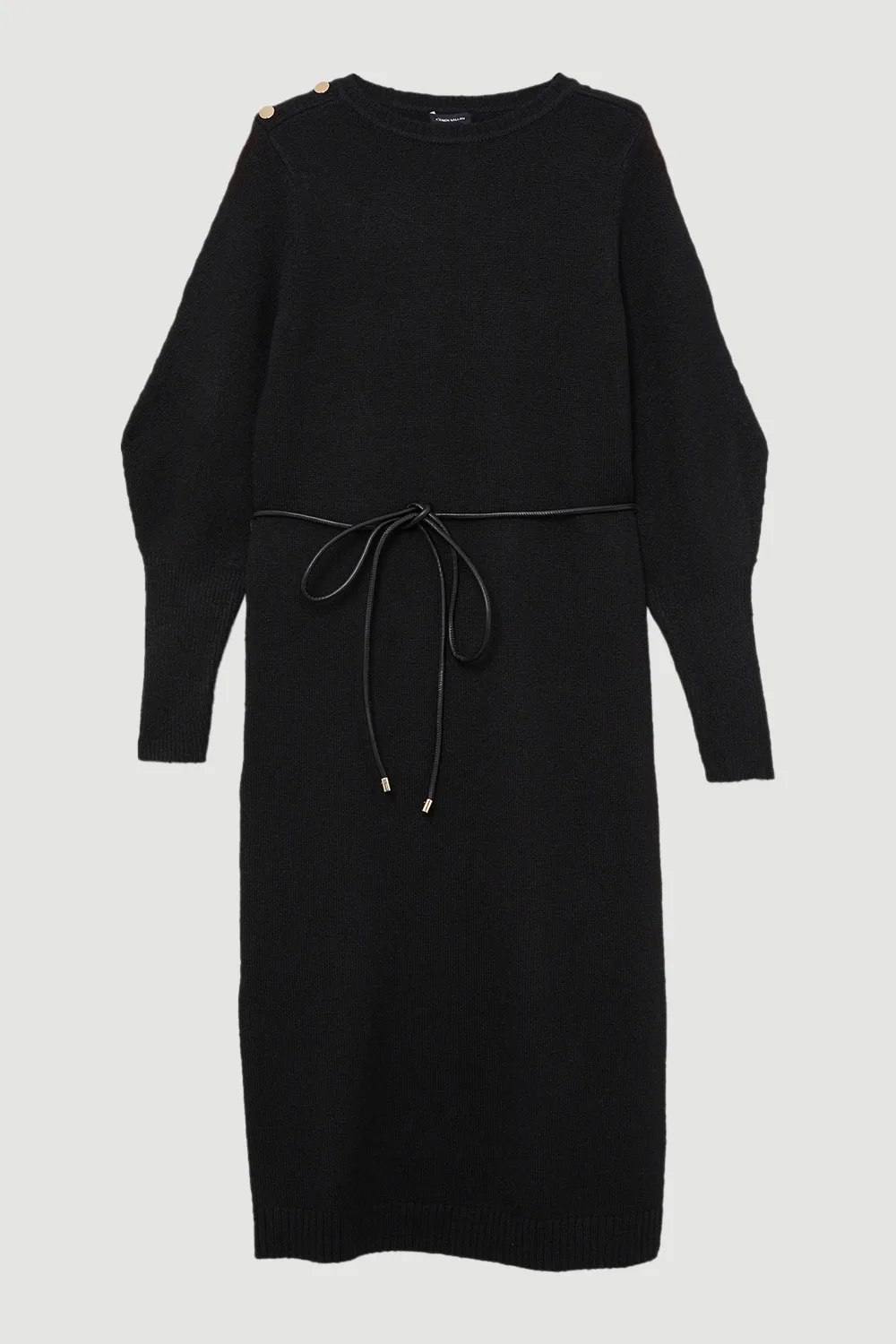 Wool Blend Cosy Knit Belted Long Sleeve Midi Dress BKK21304