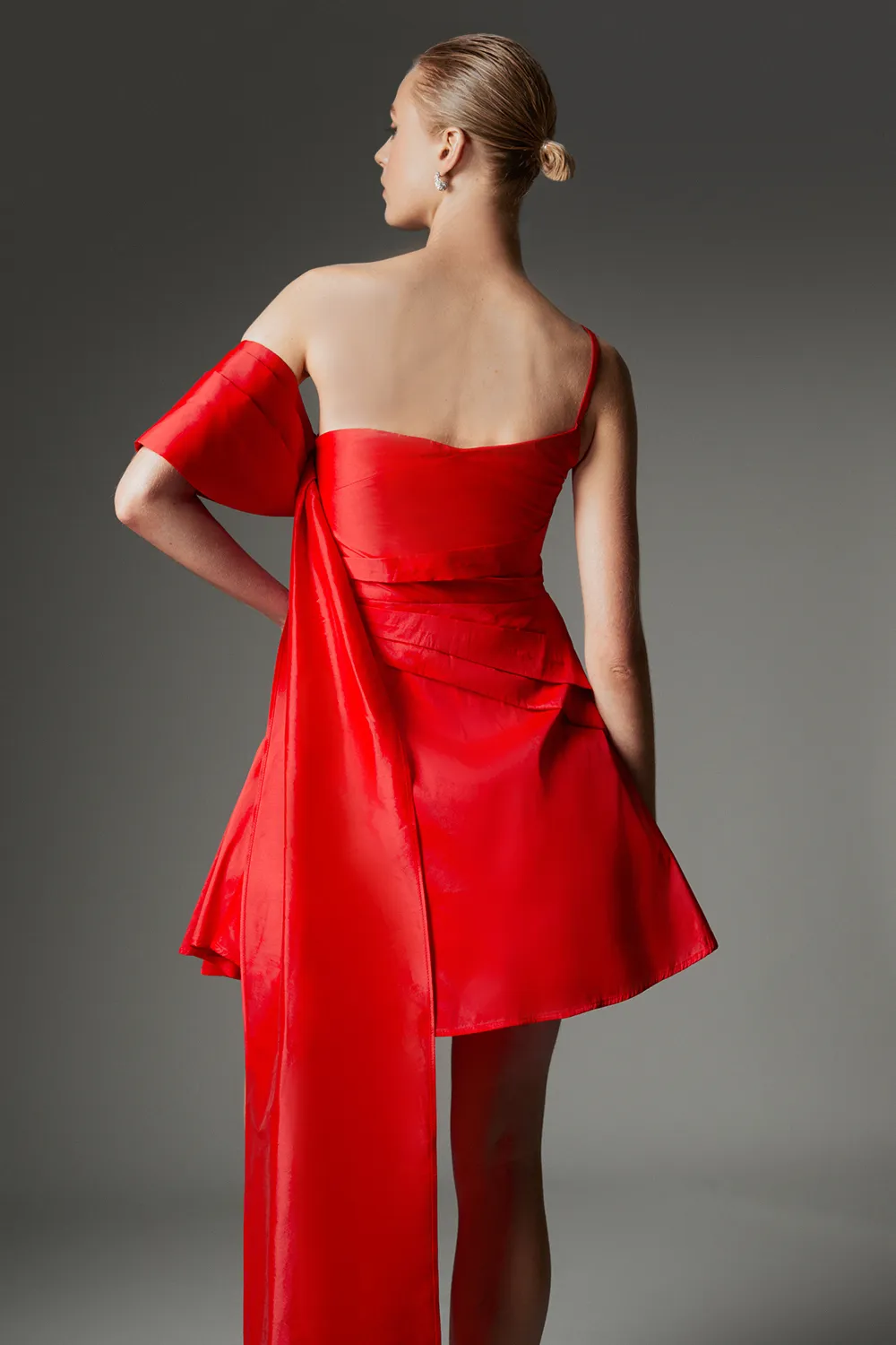 Archive Collection - Petite Taffeta Draped Shoulder Mini Dress BKK22310 5 Archive Collection - Petite Taffeta Draped Shoulder Mini Dress BKK22310