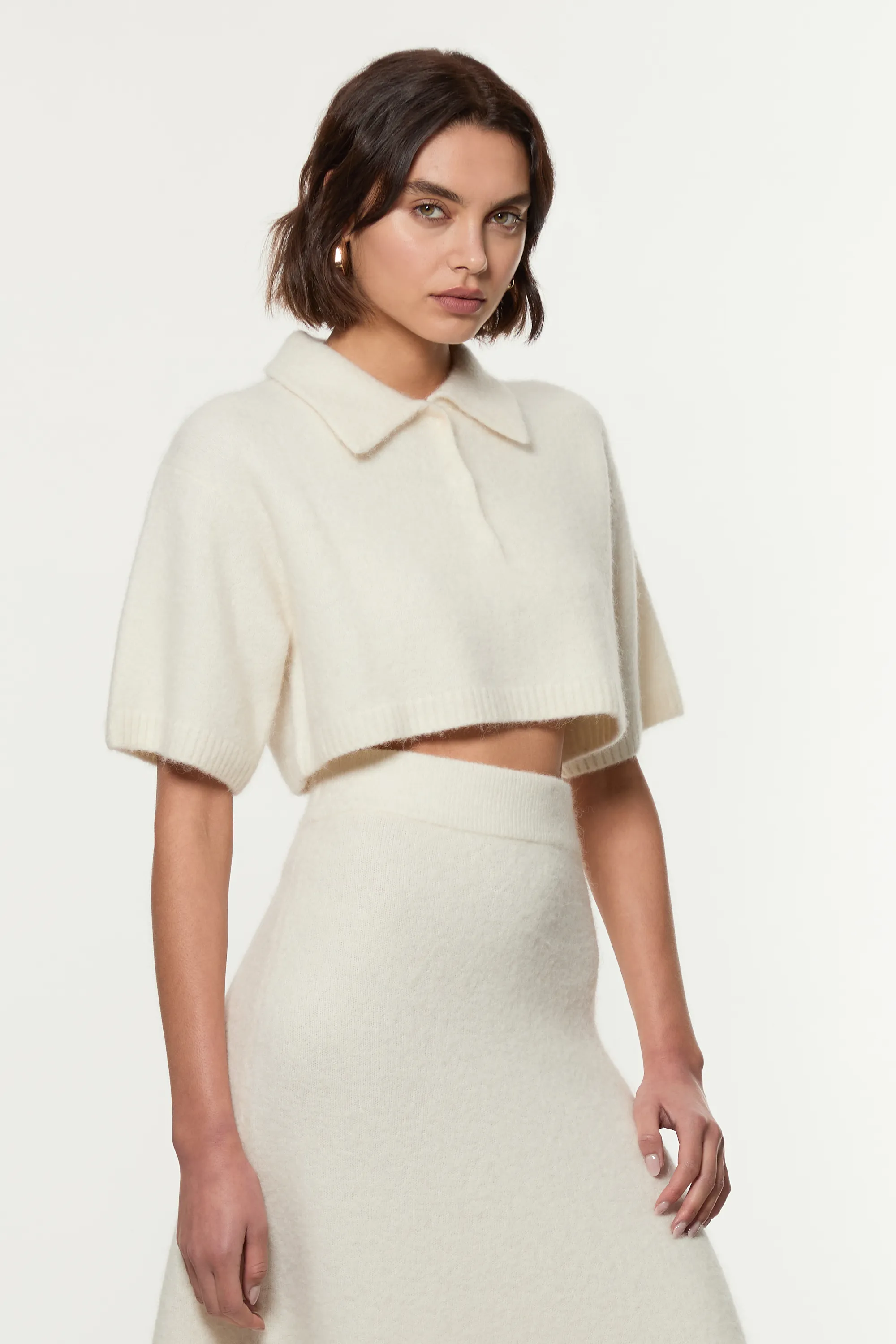 Alpaca Wool Fluffy Knit Polo Top BKK21396