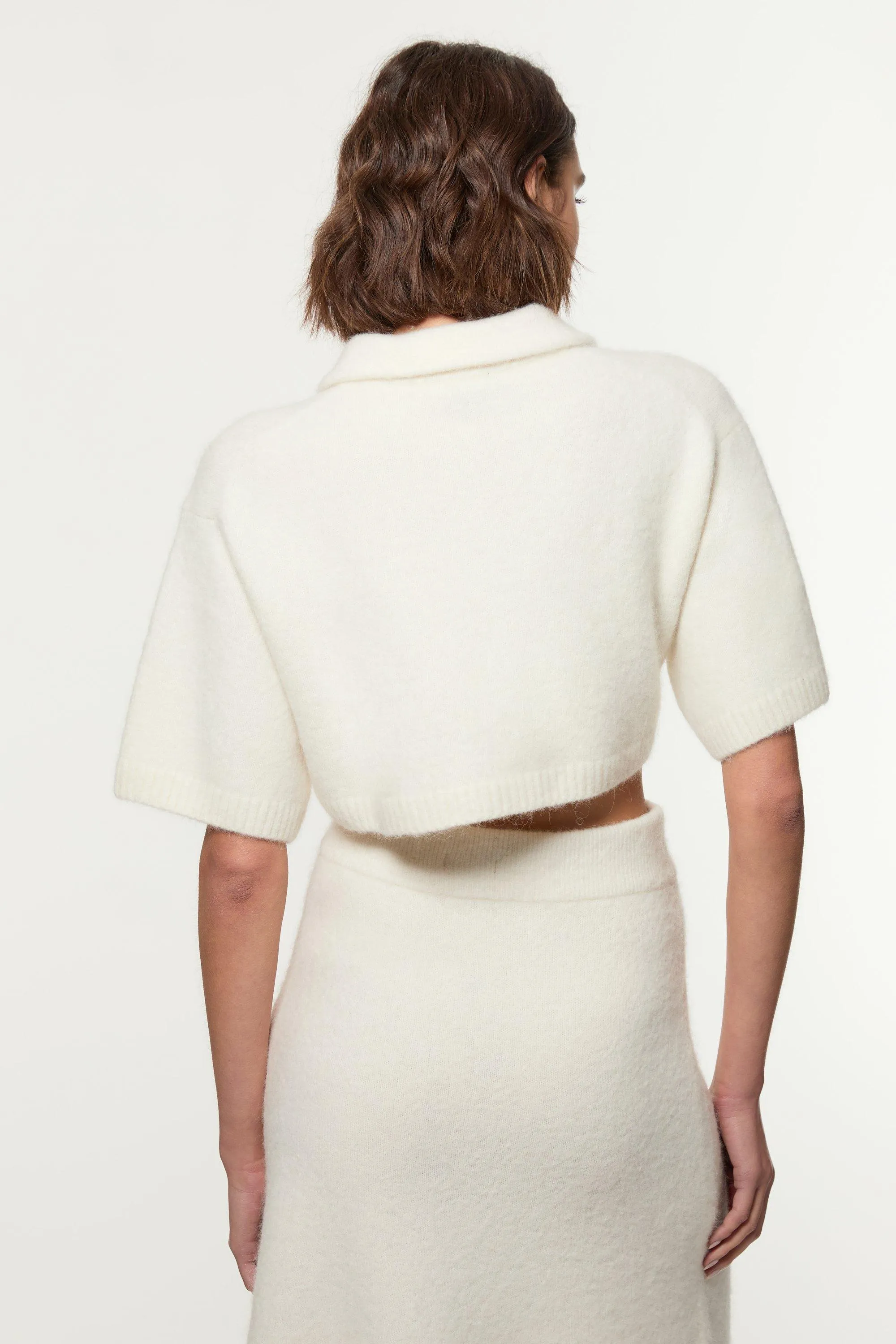 Alpaca Wool Fluffy Knit Polo Top BKK21396