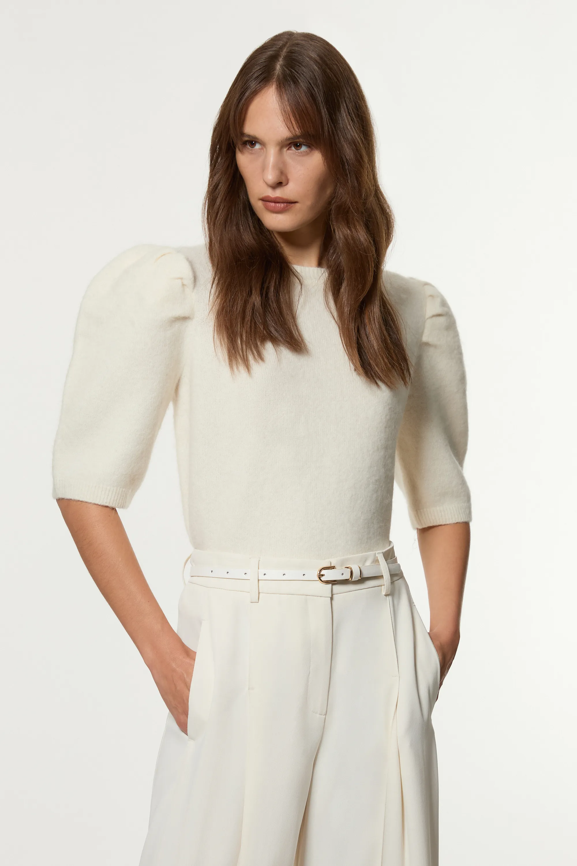 Alpaca Wool Fluffy Knit Crew Neck Top BKK21397