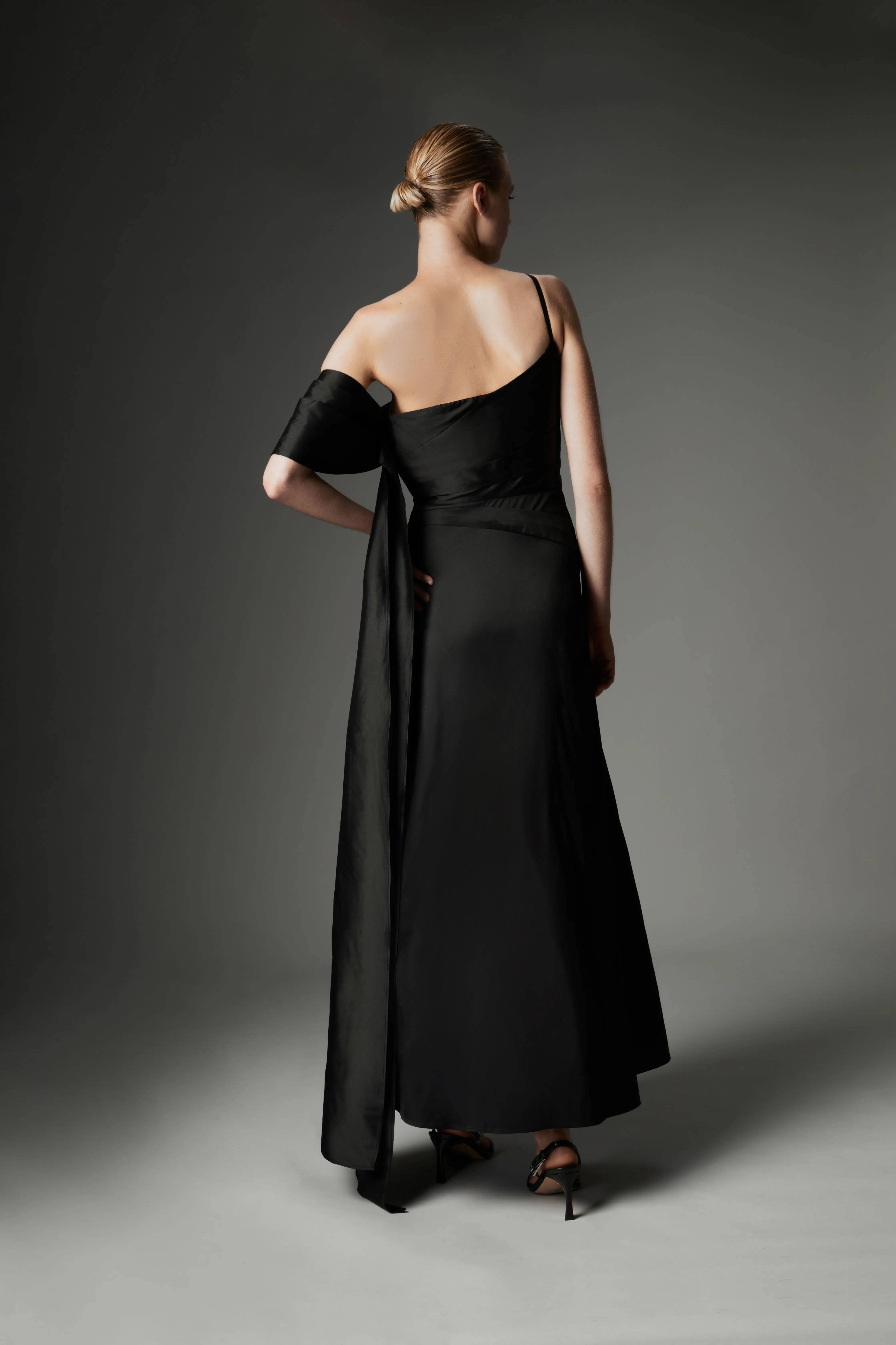 Archive Collection - Taffeta Draped Shoulder Midi Prom Dress BKK22311 5 Archive Collection - Taffeta Draped Shoulder Midi Prom Dress BKK22311